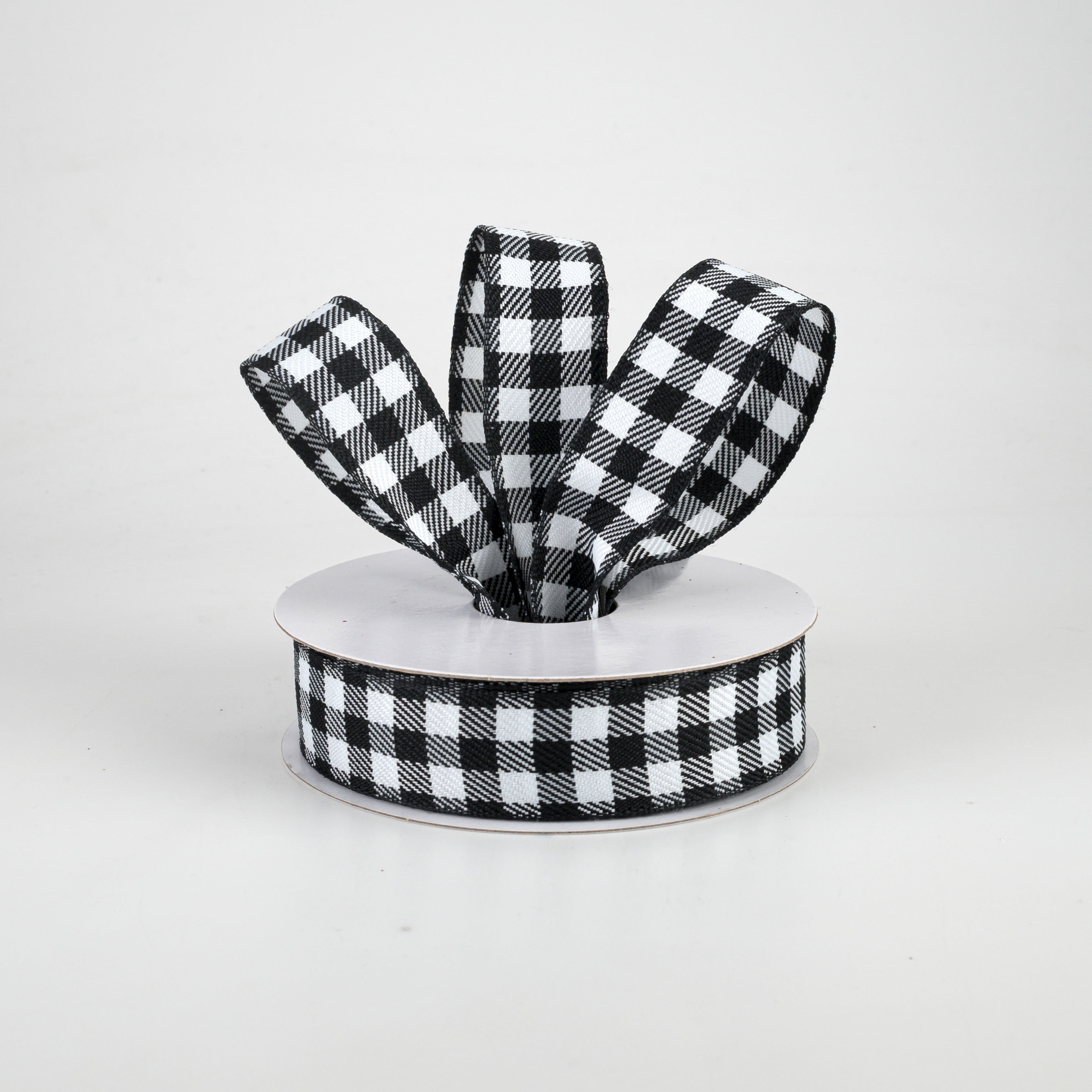 7/8" Woven Wired Buffalo Plaid Ribbon: Black & White (10 Yards) Lifestyle Photo