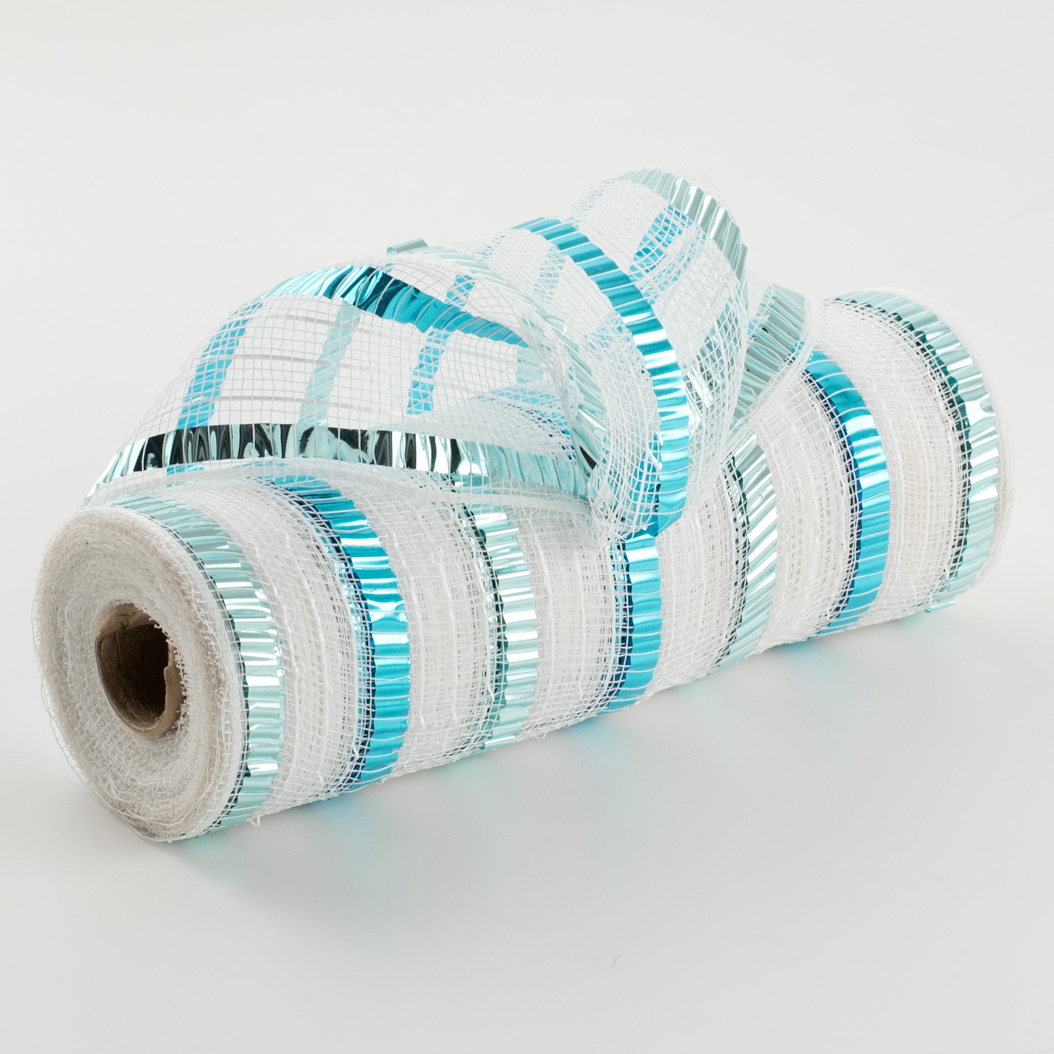 10" XL Wide Foil Stripe Mesh: White, Ice Blue, Turquoise Item Number: RY8514EX
