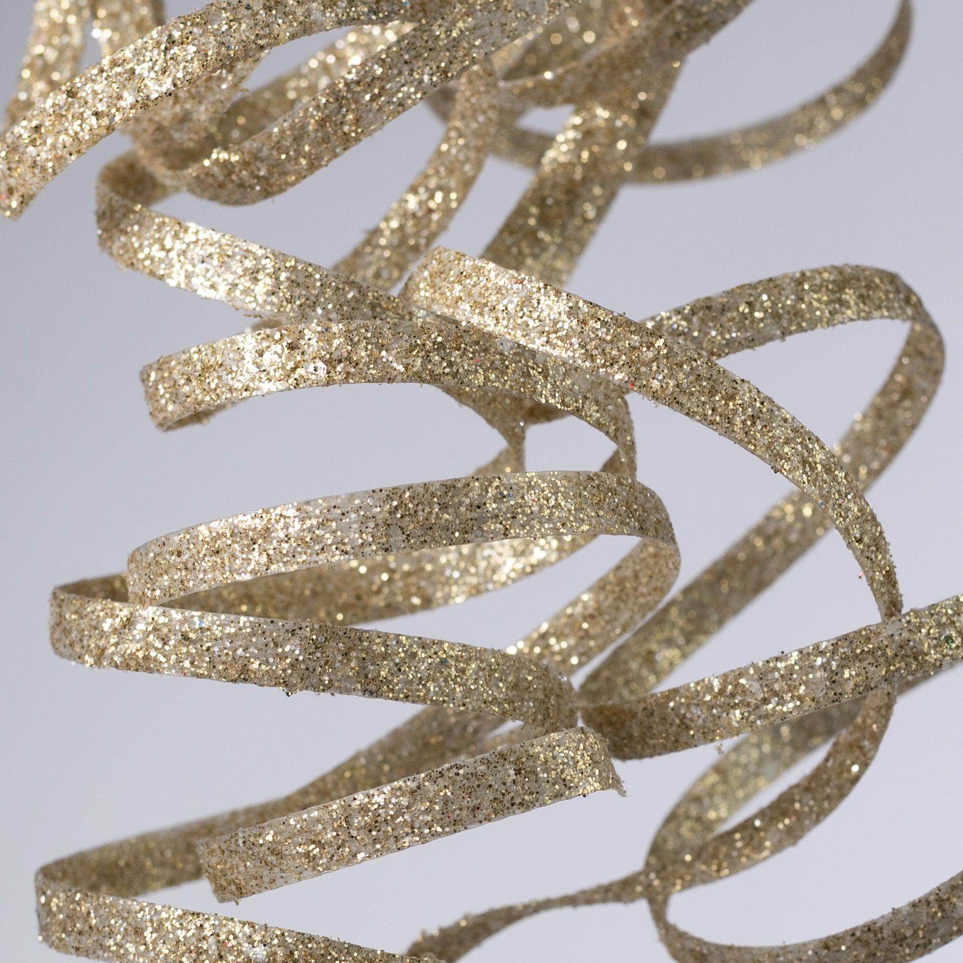 31" Curly Glitter Ribbon Spray: Champagne Gold