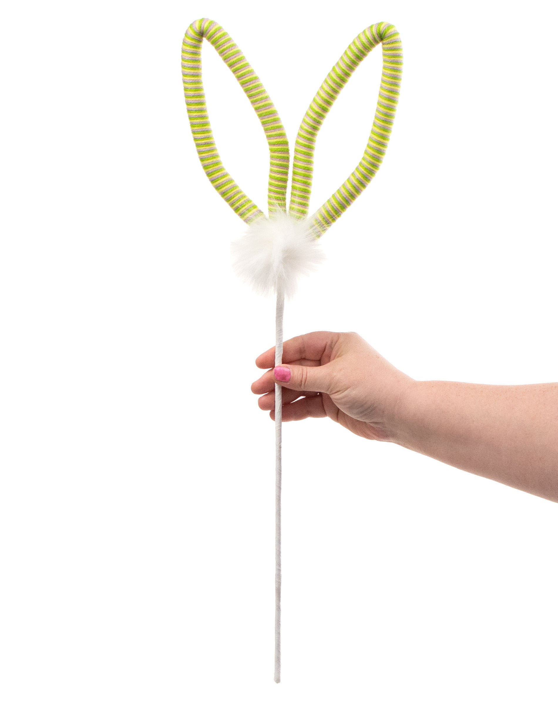 23" Yarn Rabbit Ears Pick: Green detail photo 3