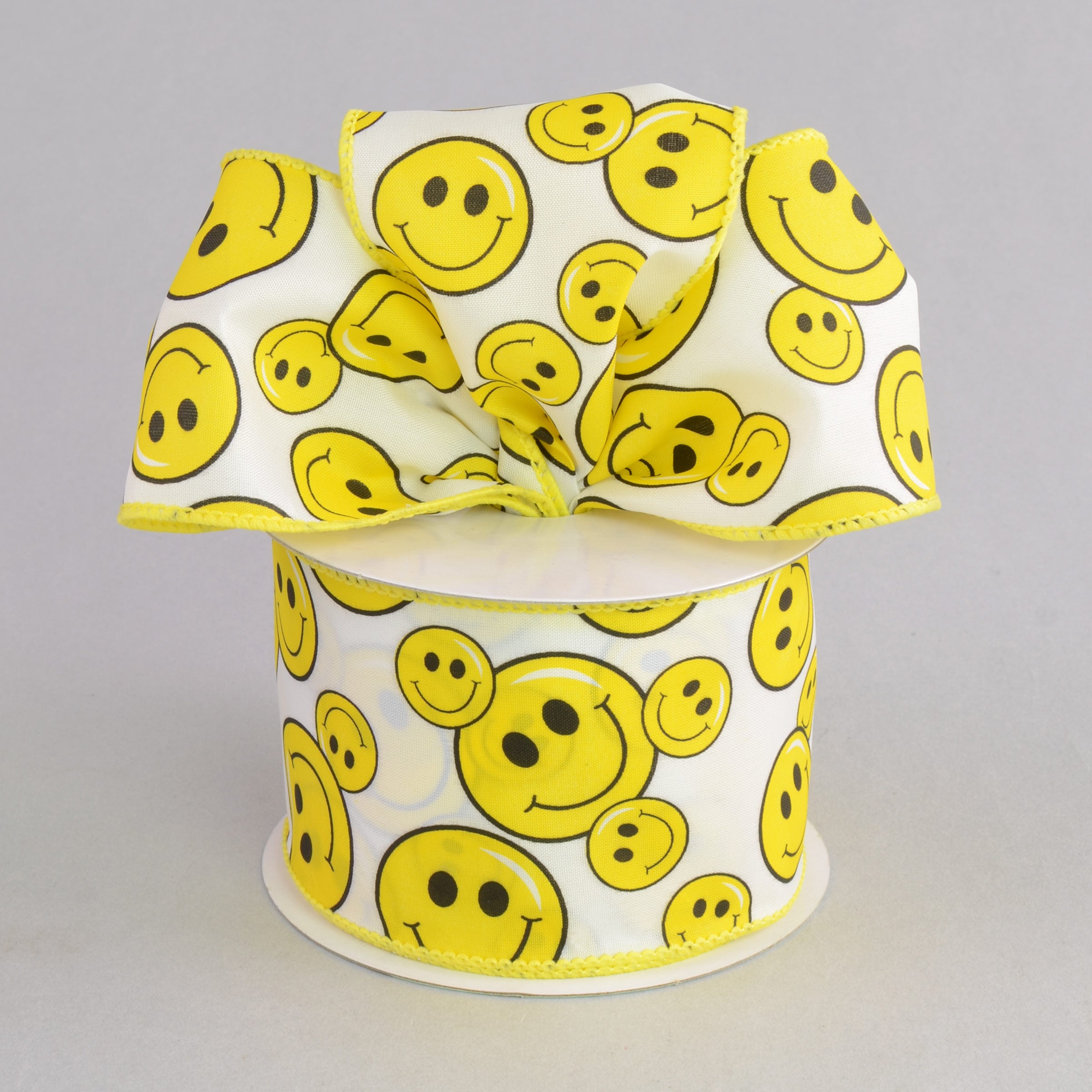 2.5" Yellow Smiley Face Ribbon (10 Yards) Lifestyle Photo