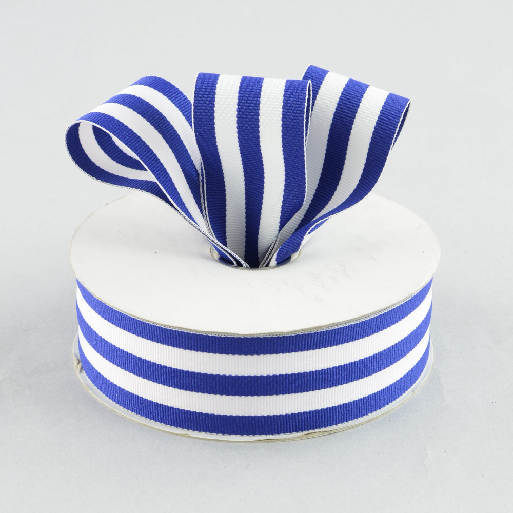 1.5" Royal Blue & White Striped Grosgrain Ribbon (25 Yards) [25103-050