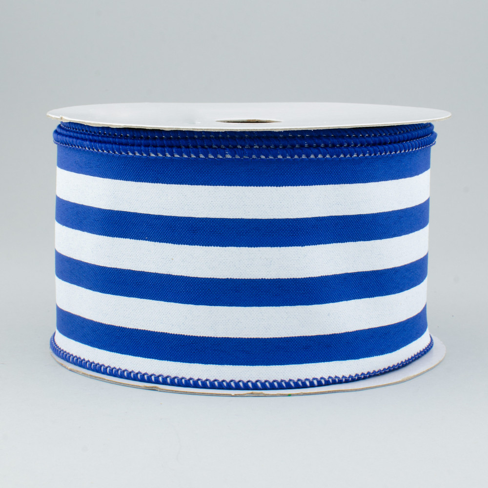 2.5" Vertical Stripe Satin Ribbon: Royal Blue & White (10 Yards