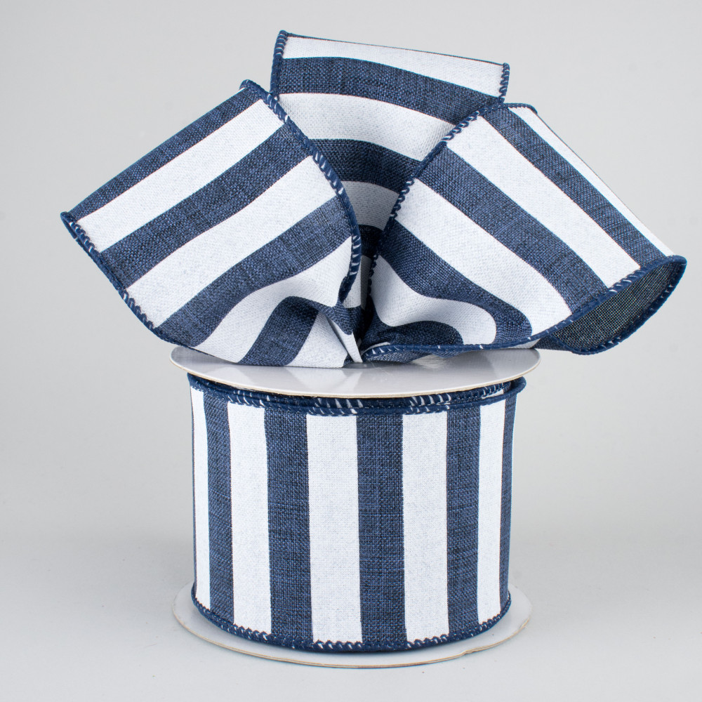 2.5" Horizontal Stripe Ribbon: Navy Blue & White (10 Yards) [RX9149TR