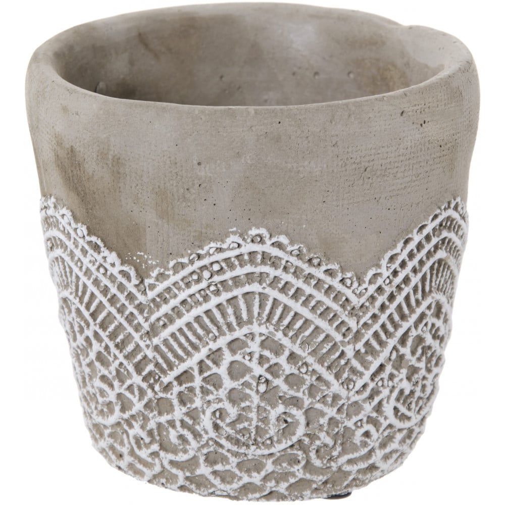 4.5" Grey Cement Planter Vase Lace Detail [MX0292] - CraftOutlet.com