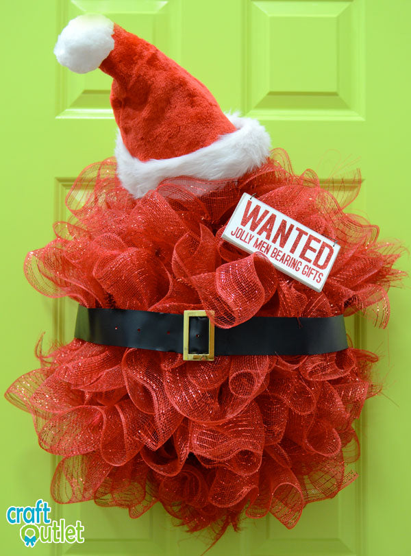 Deco Mesh Santa Belly Wreath from a Half-Ball Work Form