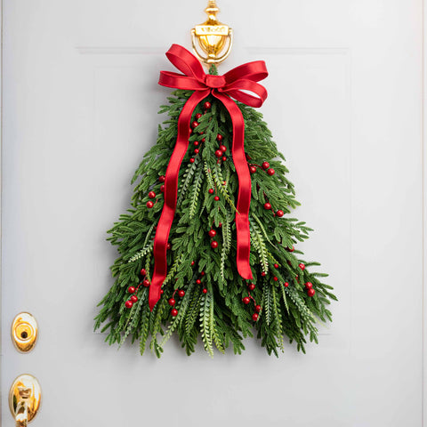 Christmas Tree Shaped Wreath on Door