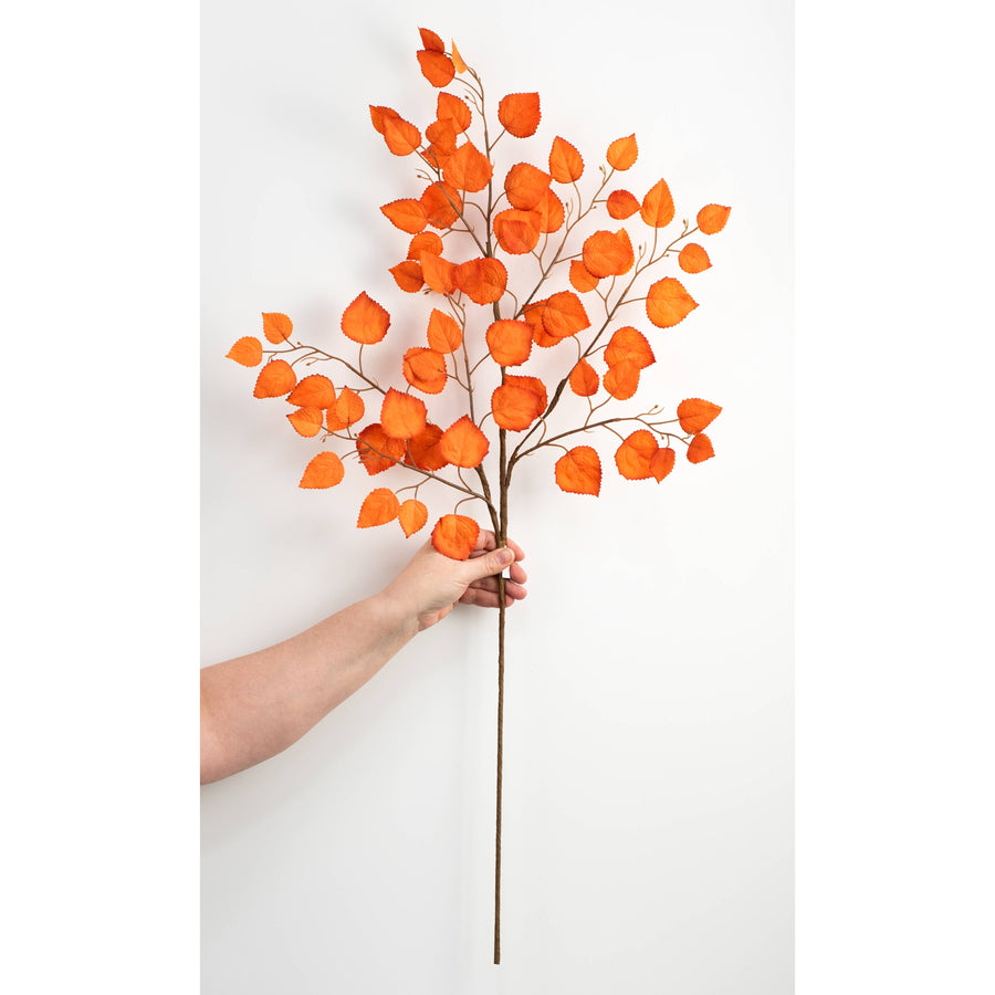 35" Birch Leaves Spray: Orange