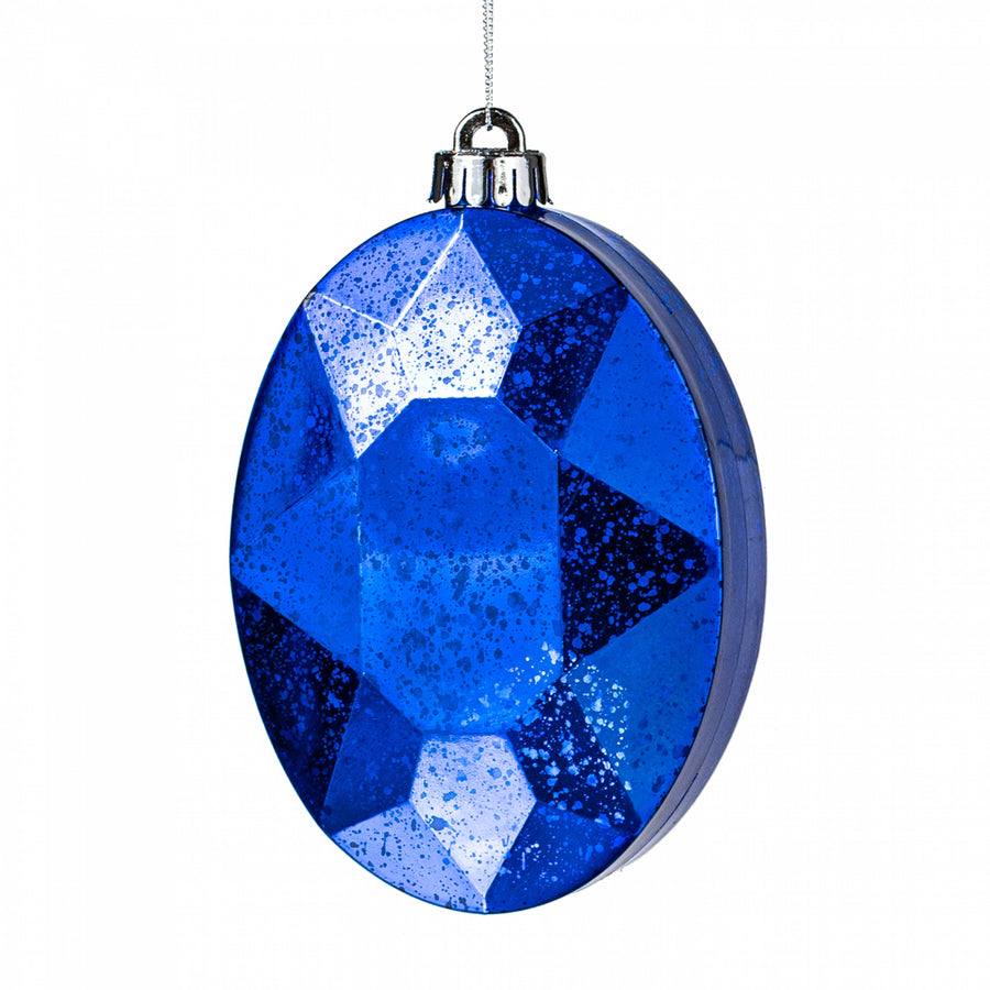 6.5" Antiqued Oval Gem Ornament: Mercury Royal Blue