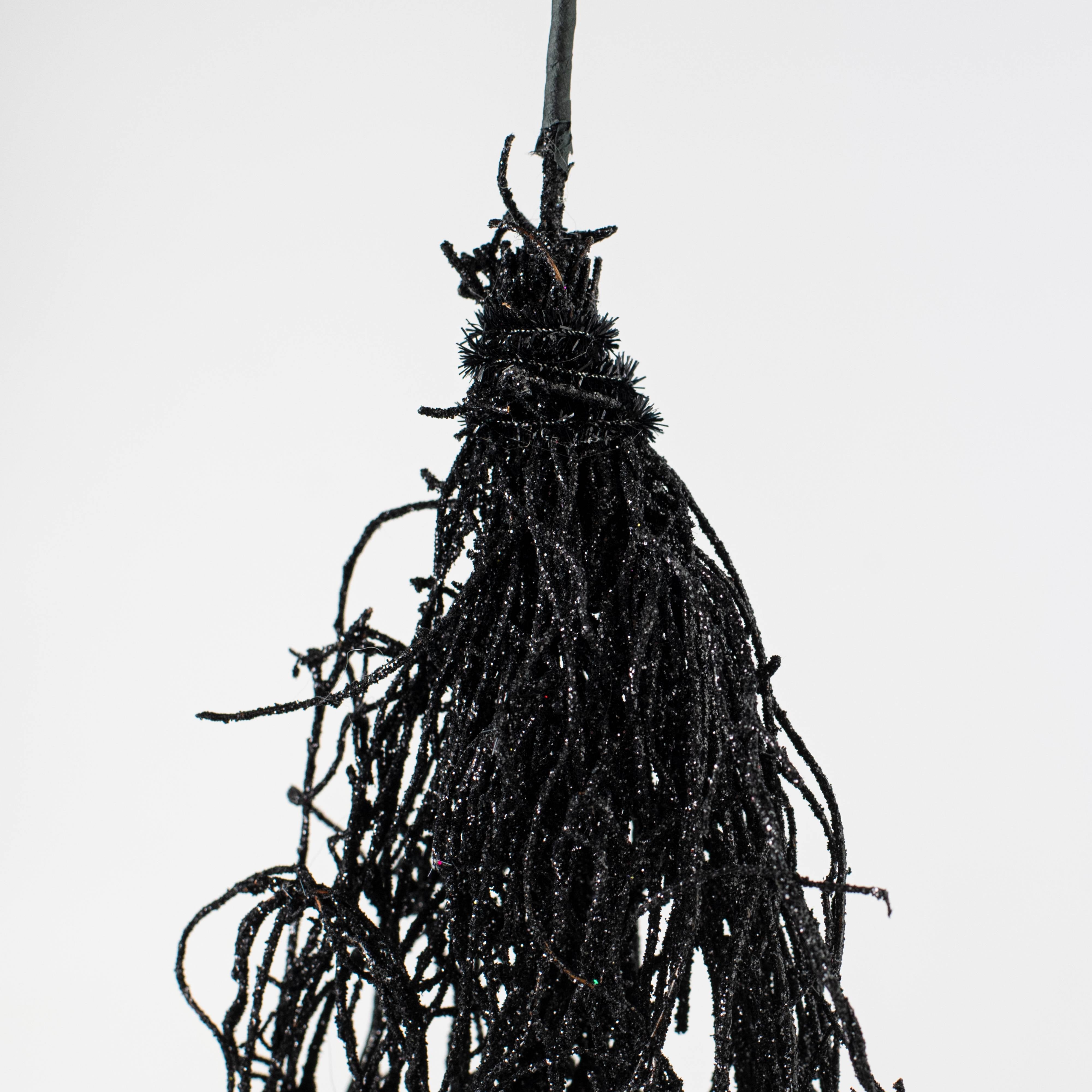 15" Glittered Angel Vine Witch Broom: Black