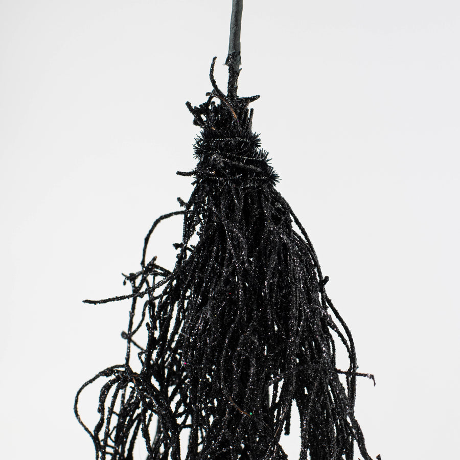 15" Glittered Angel Vine Witch Broom: Black
