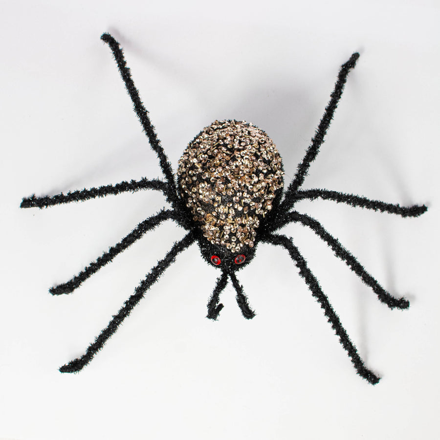 16" Sequin & Bead Spider: Black & Champagne Gold