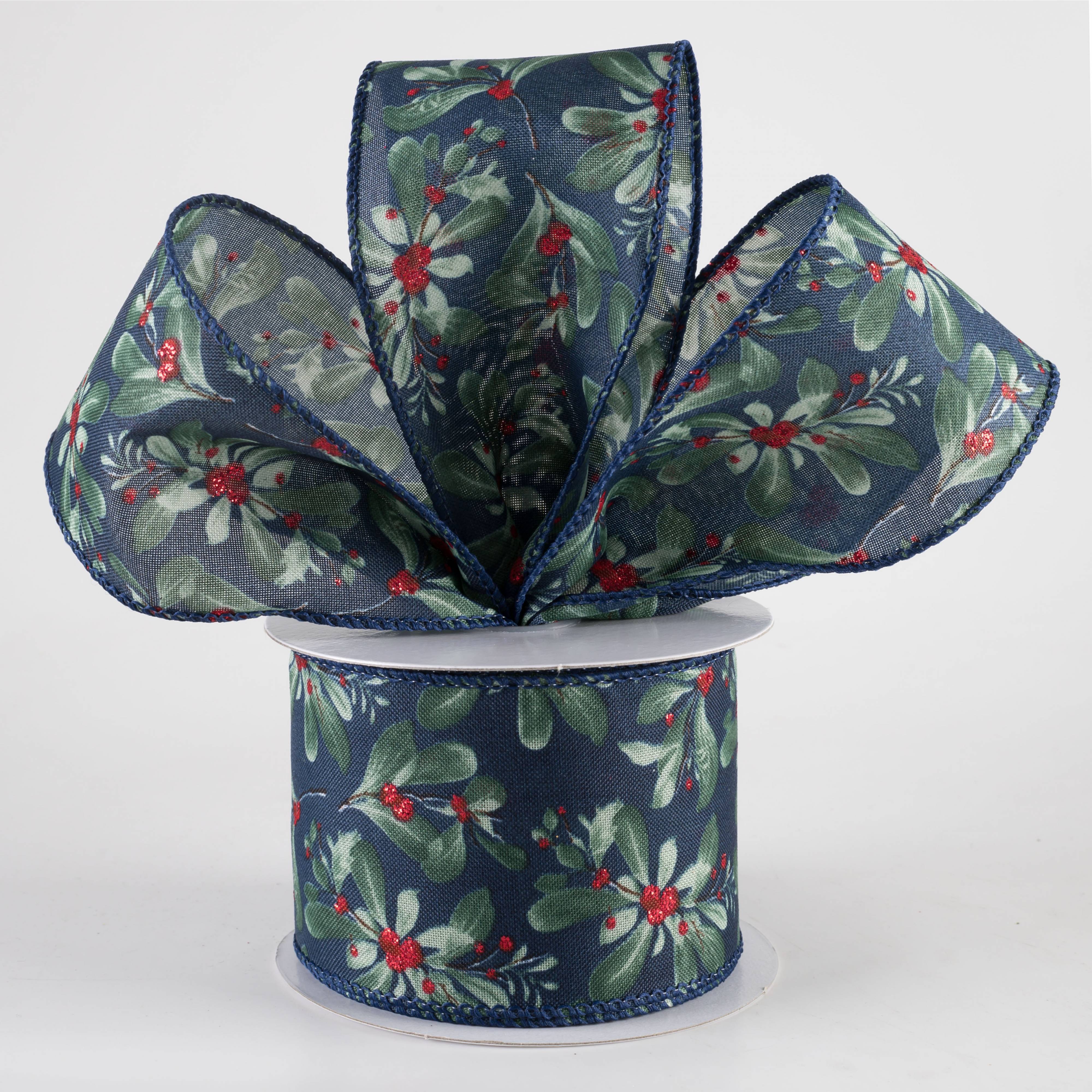 2.5" Painted Mistletoe Ribbon: Navy (10 Yards)