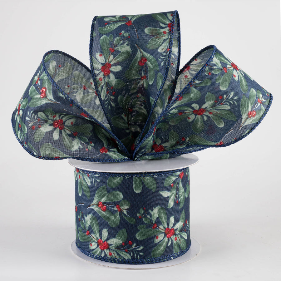 2.5" Painted Mistletoe Ribbon: Navy (10 Yards)
