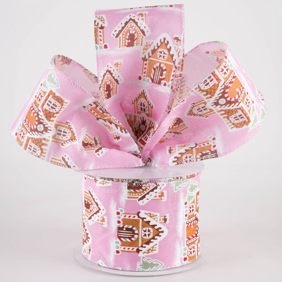 2.5" Gingerbread Mansion House Ribbon: Pink (10 Yards)