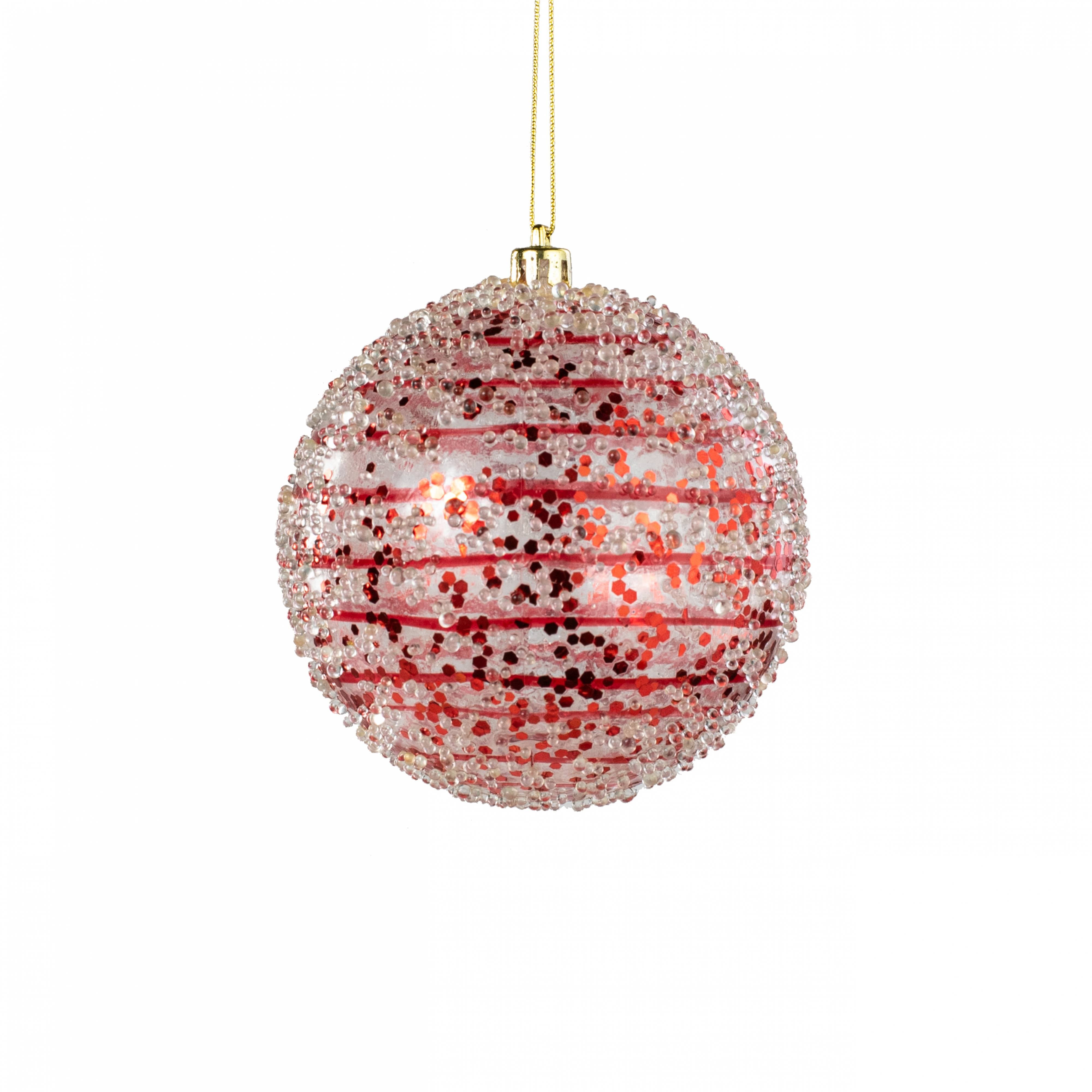4" Iced Sequin Ball Ornament: Red