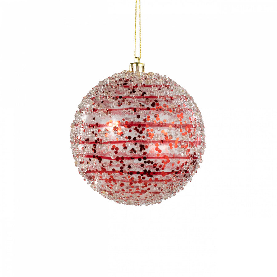 4" Iced Sequin Ball Ornament: Red