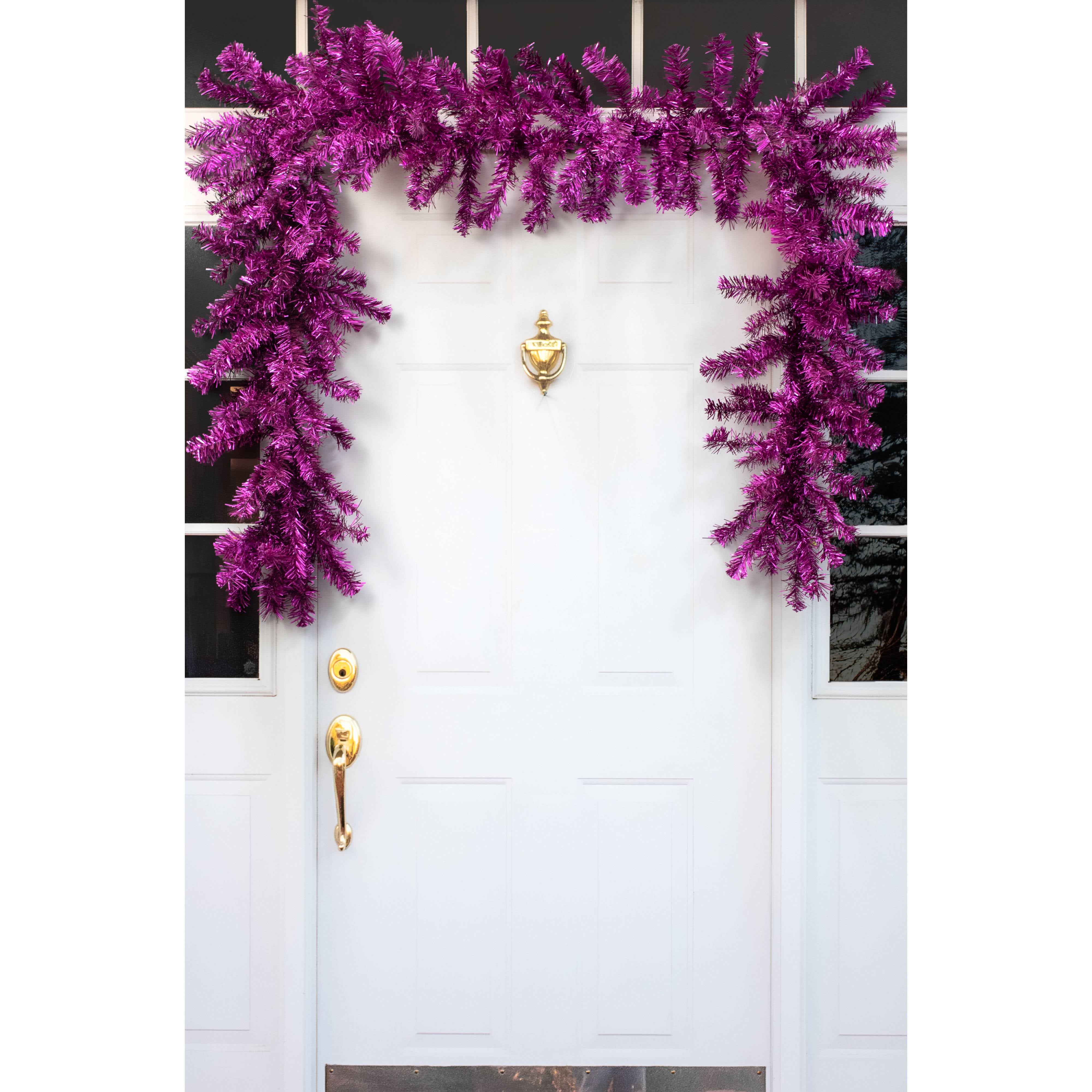9' Pine Tinsel Garland: Metallic Purple