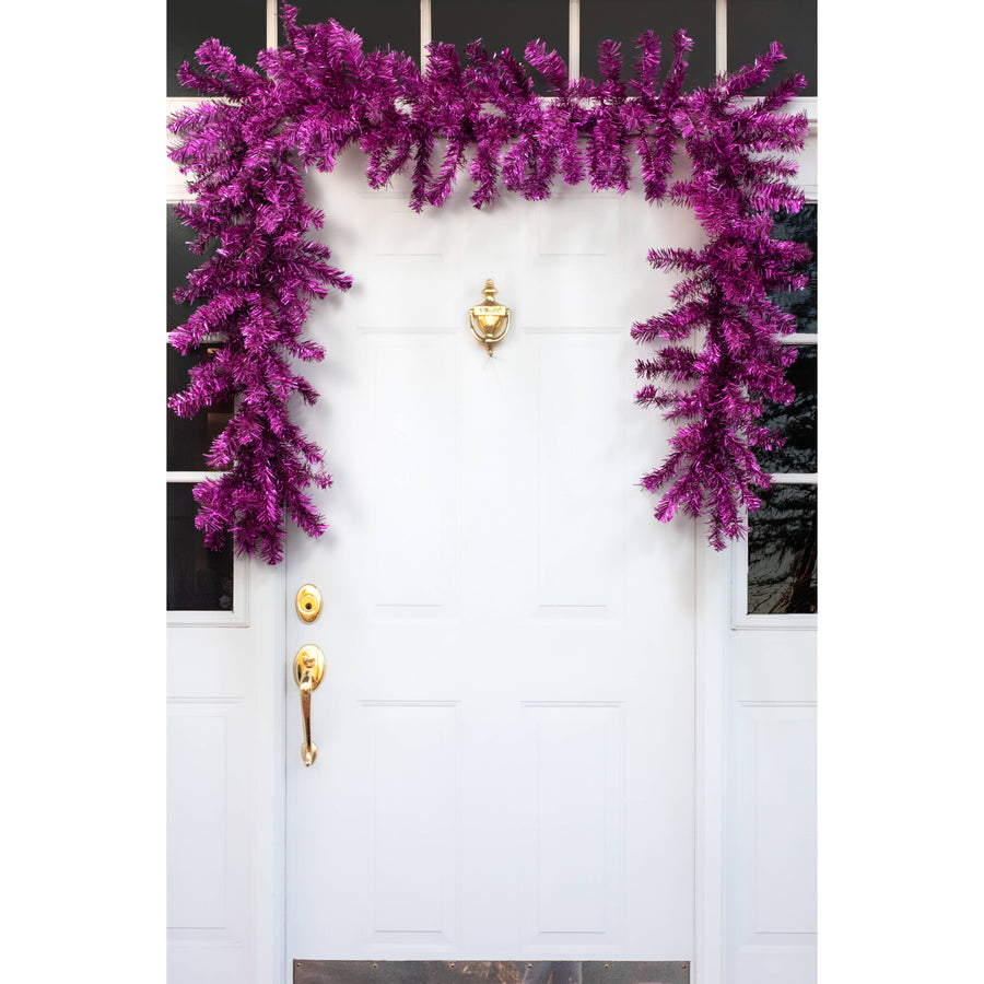9' Pine Tinsel Garland: Metallic Purple