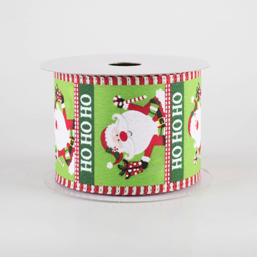 2.5" Jolly Waving Santa Dash Edge Ribbon: Lime (10 Yards)