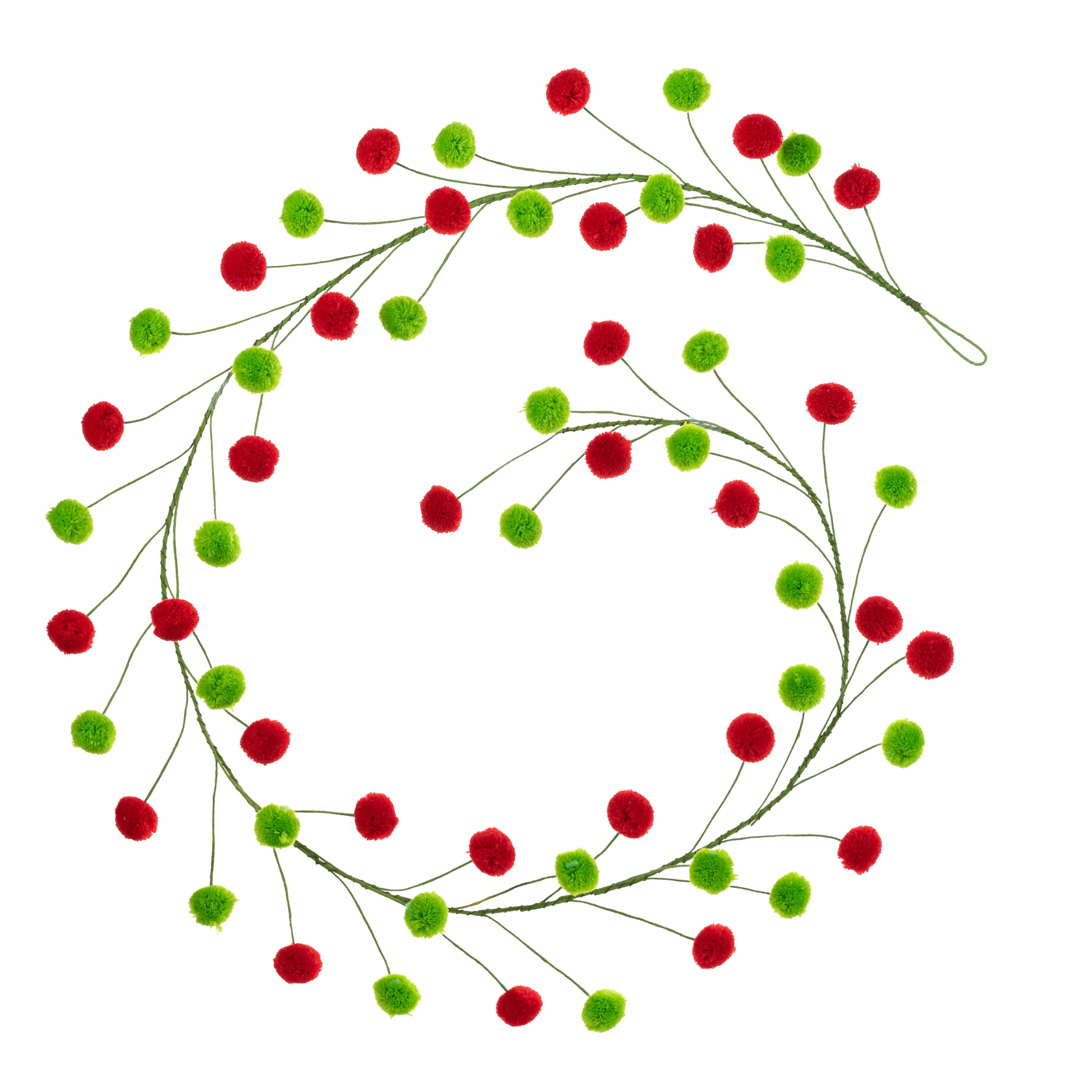 5' Pom Pom Wire Garland: Red & Lime Green