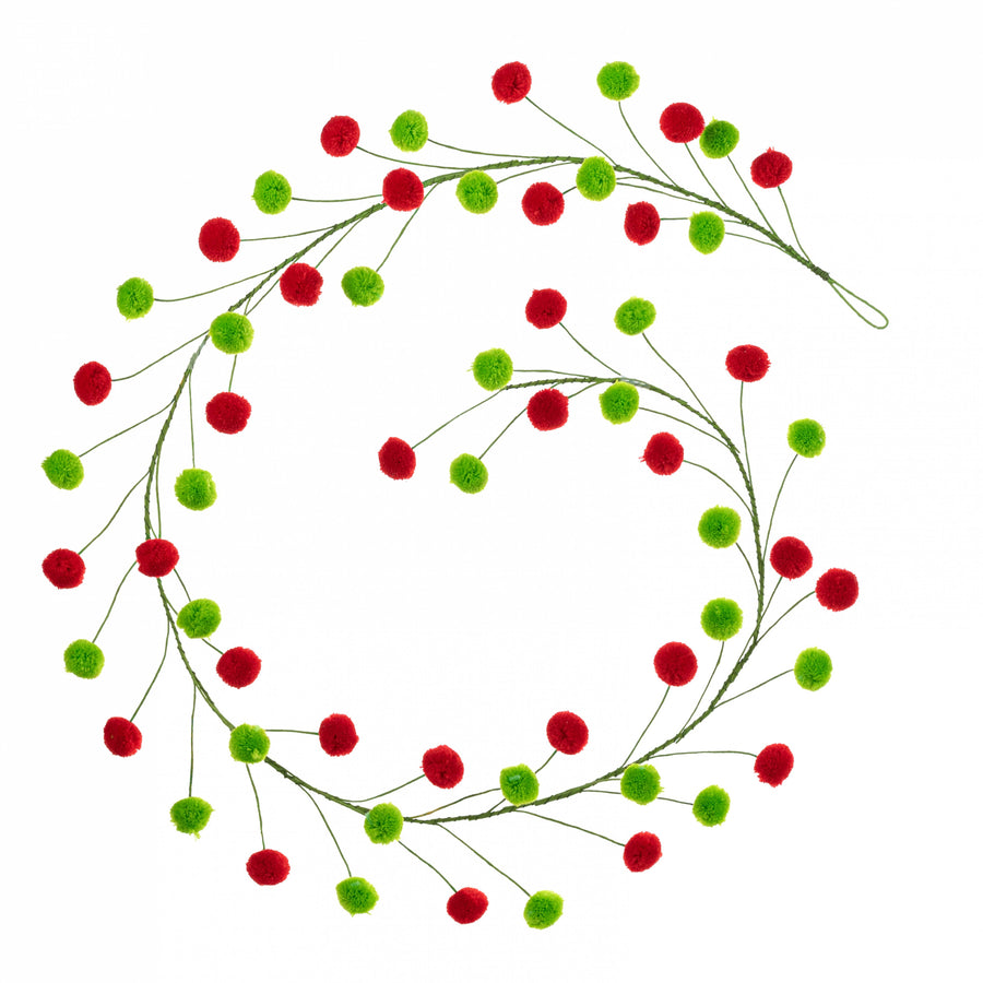 5' Pom Pom Wire Garland: Red & Lime Green