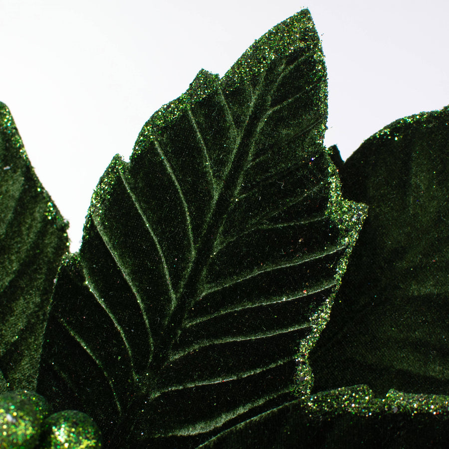14" x 16" Velvet Poinsettia Stem: Hunter Green