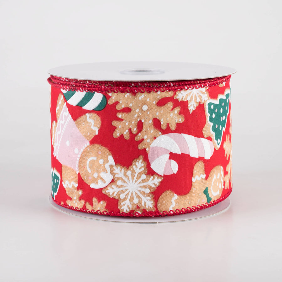 2.5" Gingerbread Cookies Ribbon: Red & Pink (10 Yards)