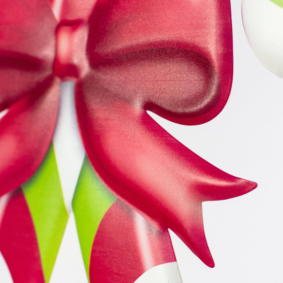 13" Metal Embossed Hanger: Red, White & Green Candy Canes