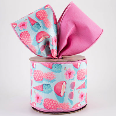 [D Stevens] 4" Dupioni Pineapple, Sunglasses & Coconut Ribbon: Pink (10 Yards)