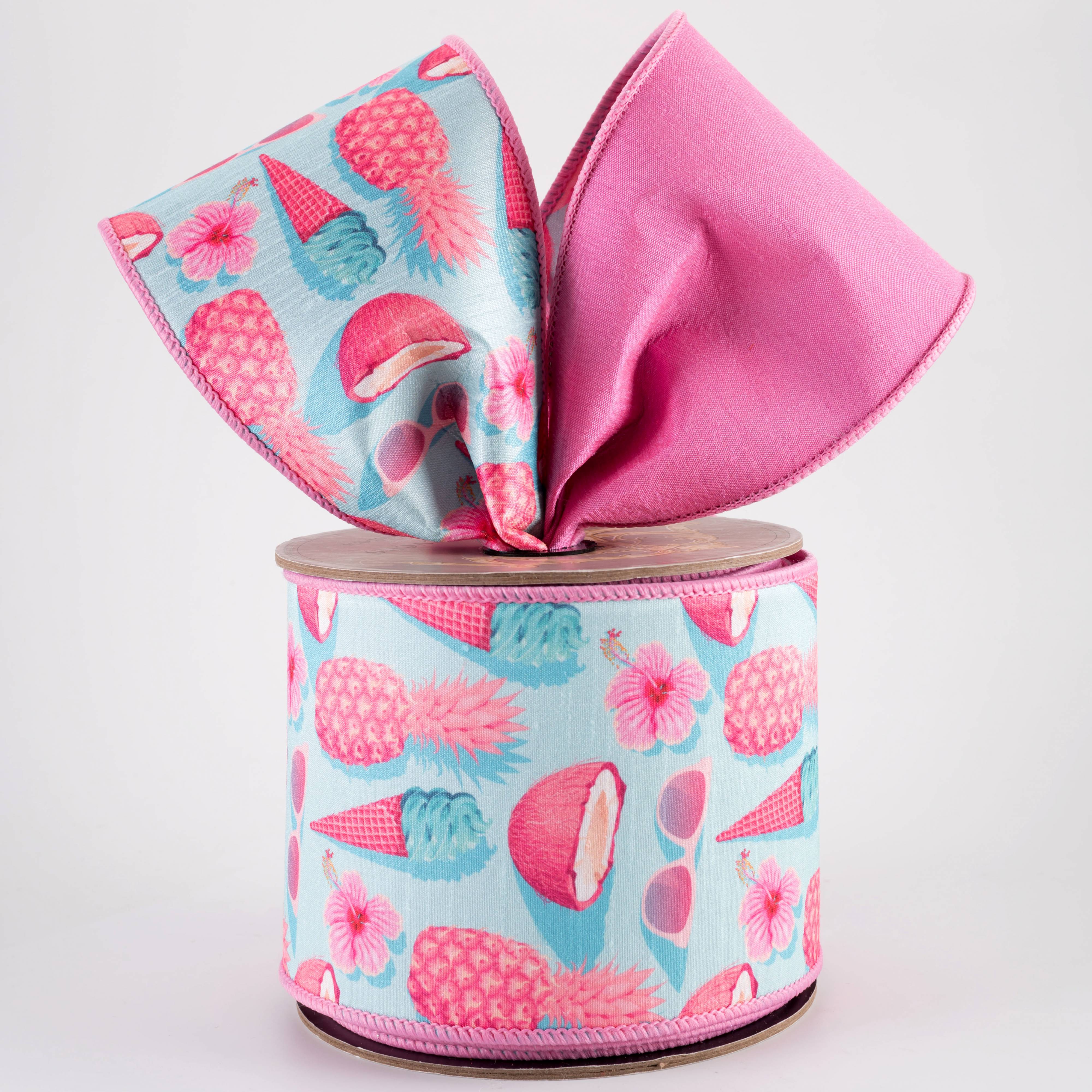 [D Stevens] 4" Dupioni Pineapple, Sunglasses & Coconut Ribbon: Pink (10 Yards)