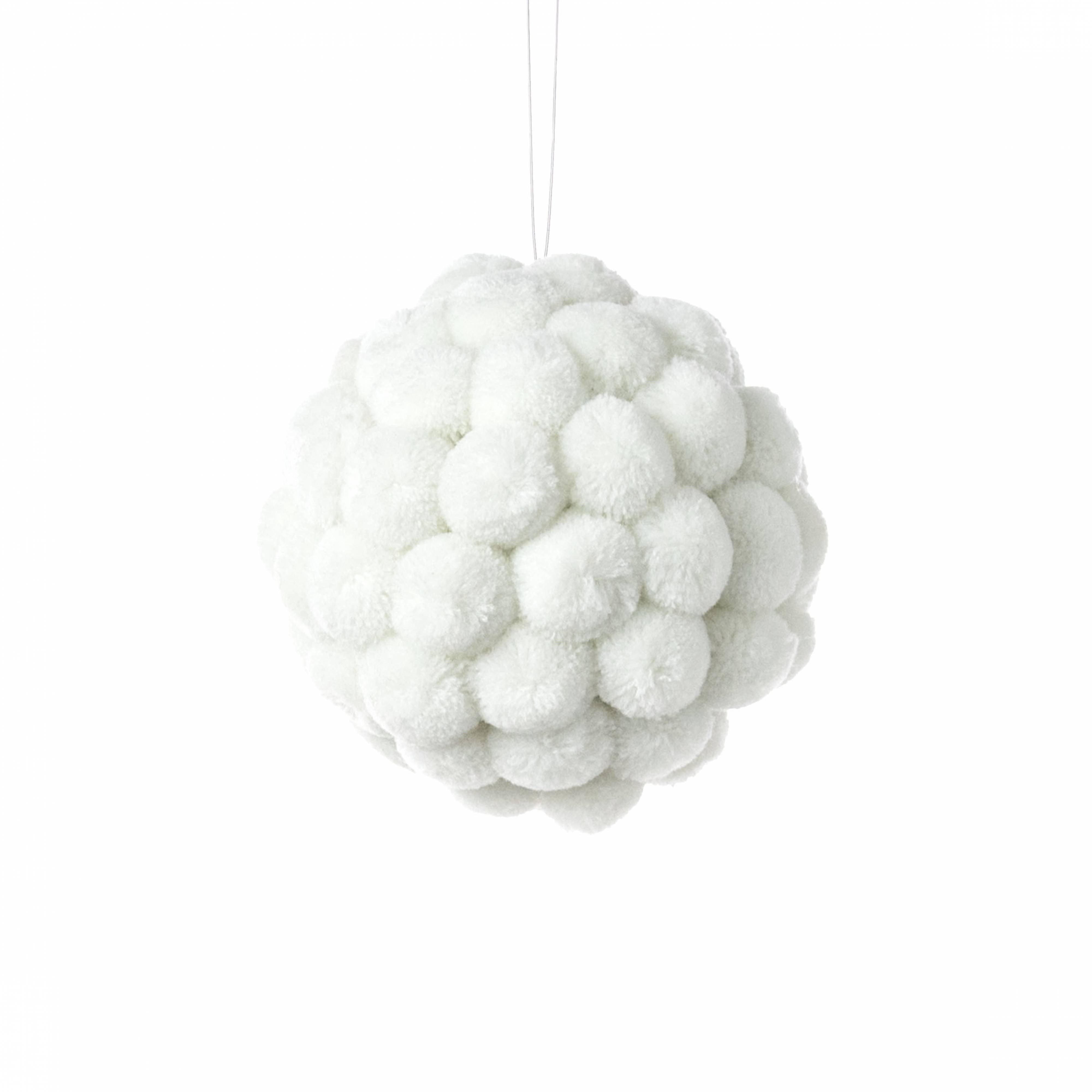 4.5" Pom Pom Ball Ornament: White