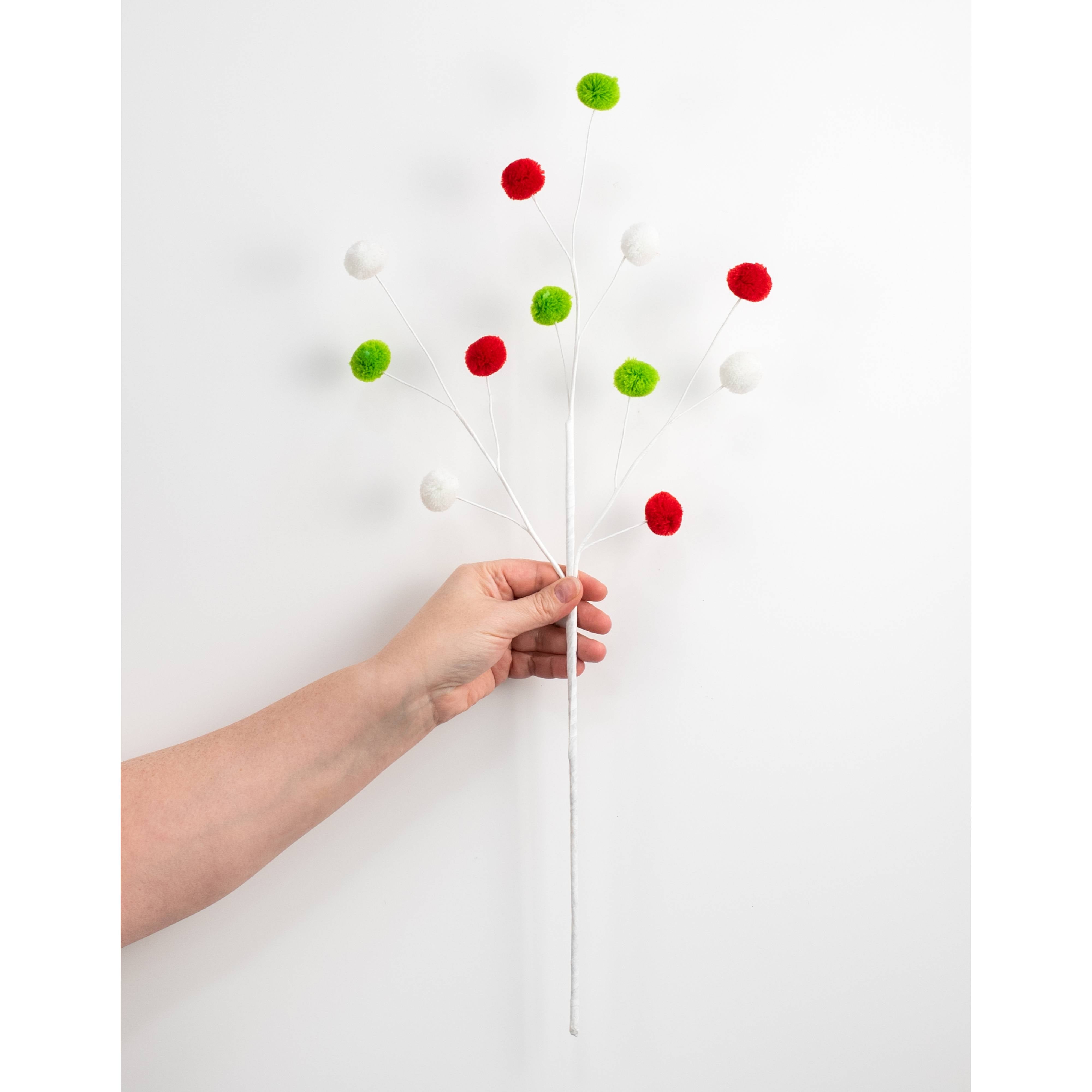 23" 3-Color Pom Pom Spray: Red, White & Lime Green