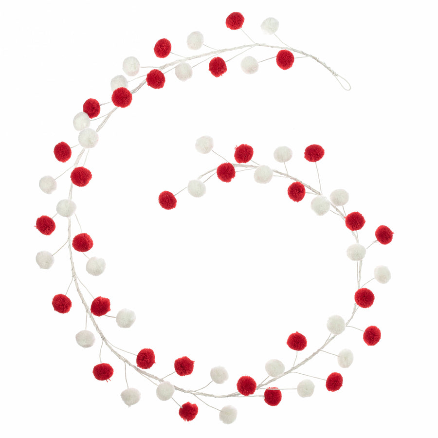 5' Pom Pom Wire Garland: Red & White