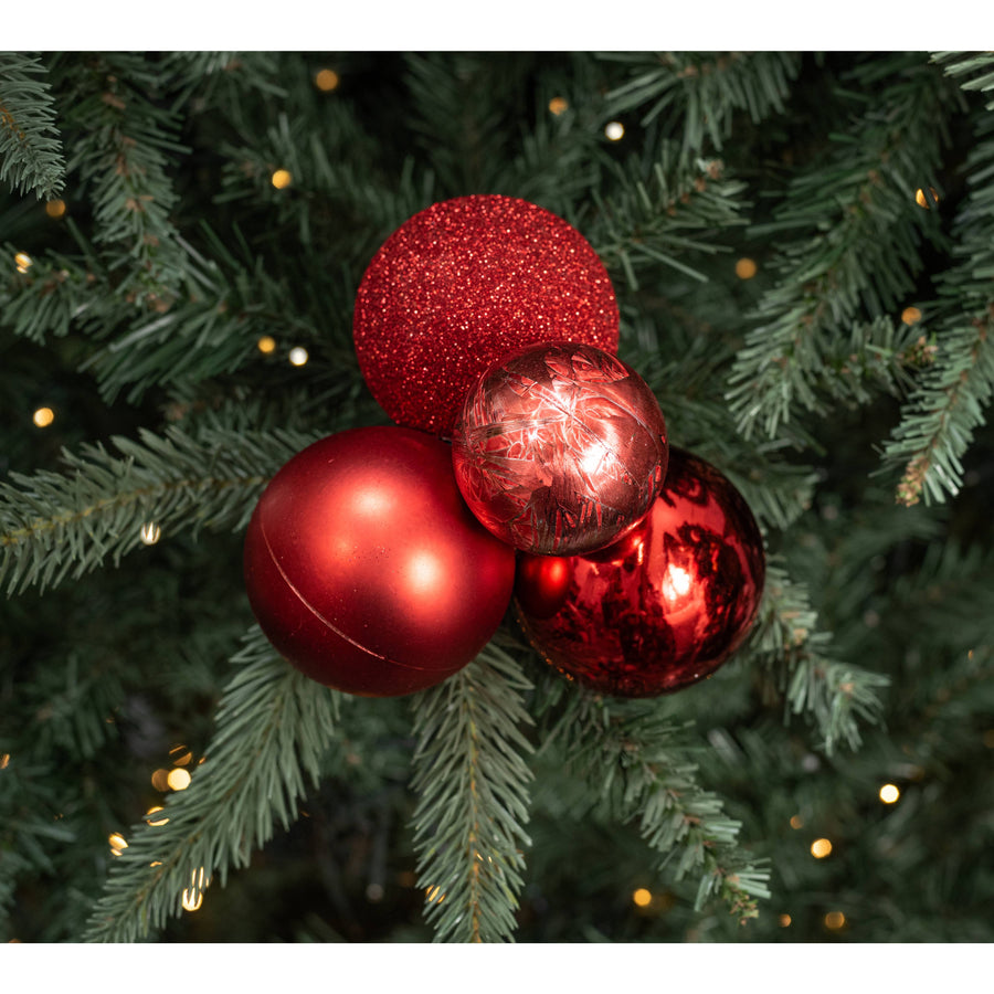 60-80mm Ball Ornament Cluster Ties: Metallic & Glitter Red