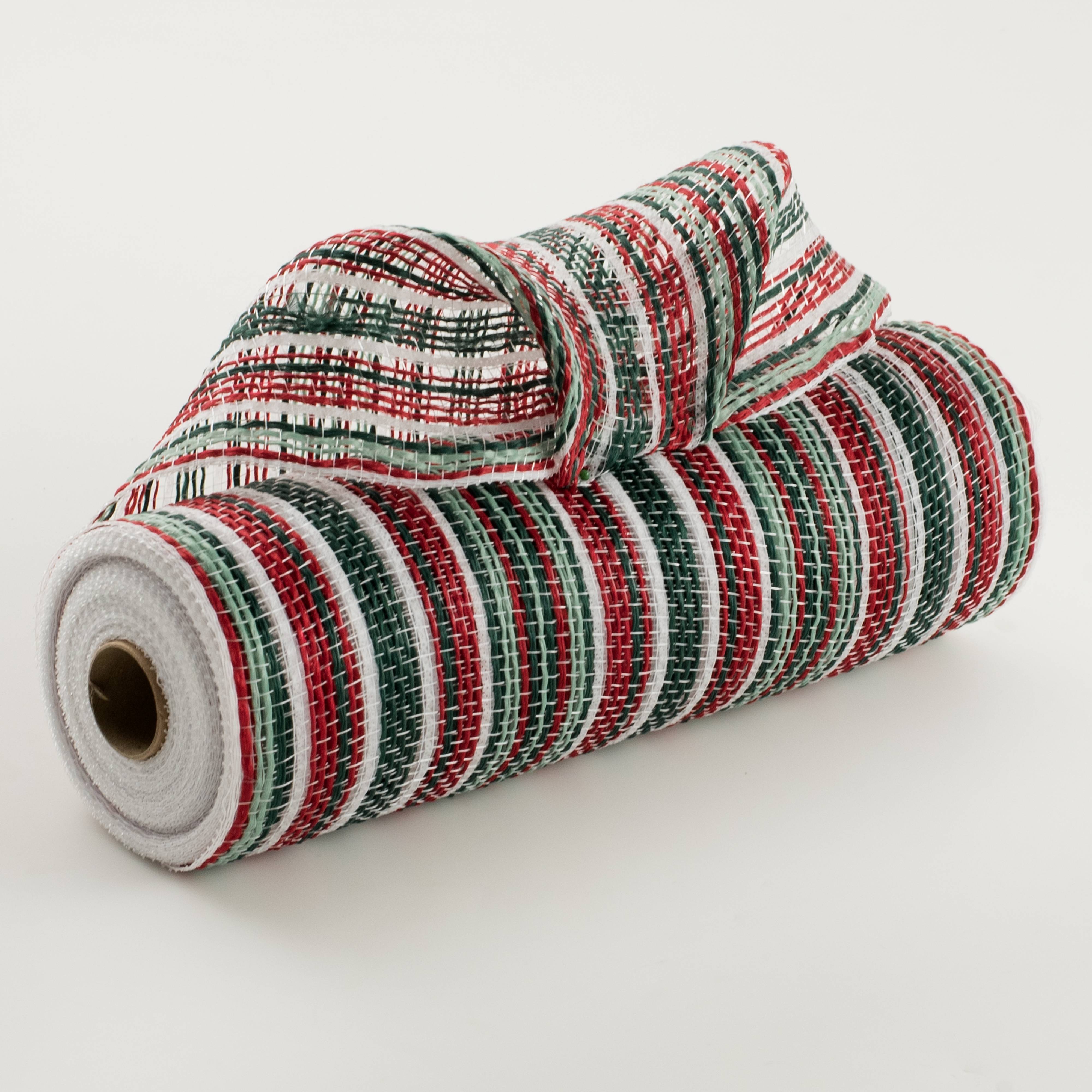 10" Striation Stripes Fabric Mesh: Red, Hunter & Mint Green