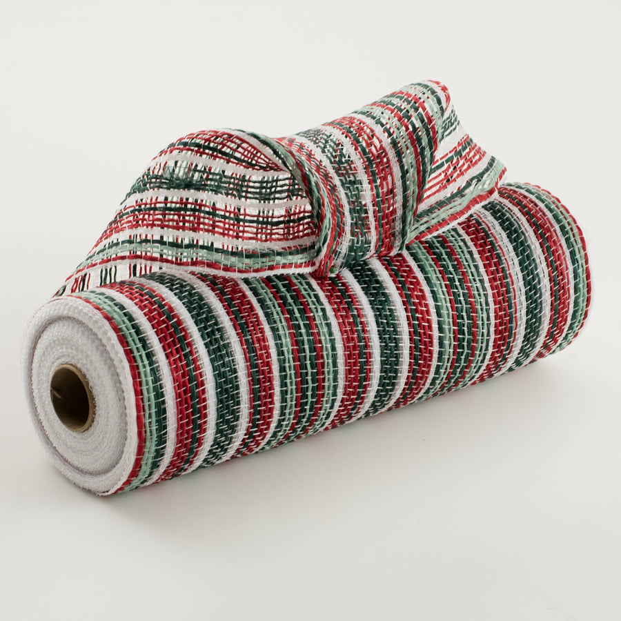 10" Striation Stripes Fabric Mesh: Red, Hunter & Mint Green