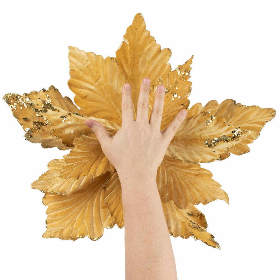19" x 25" Jumbo Deluxe Velvet Poinsettia Stem: Antique Gold