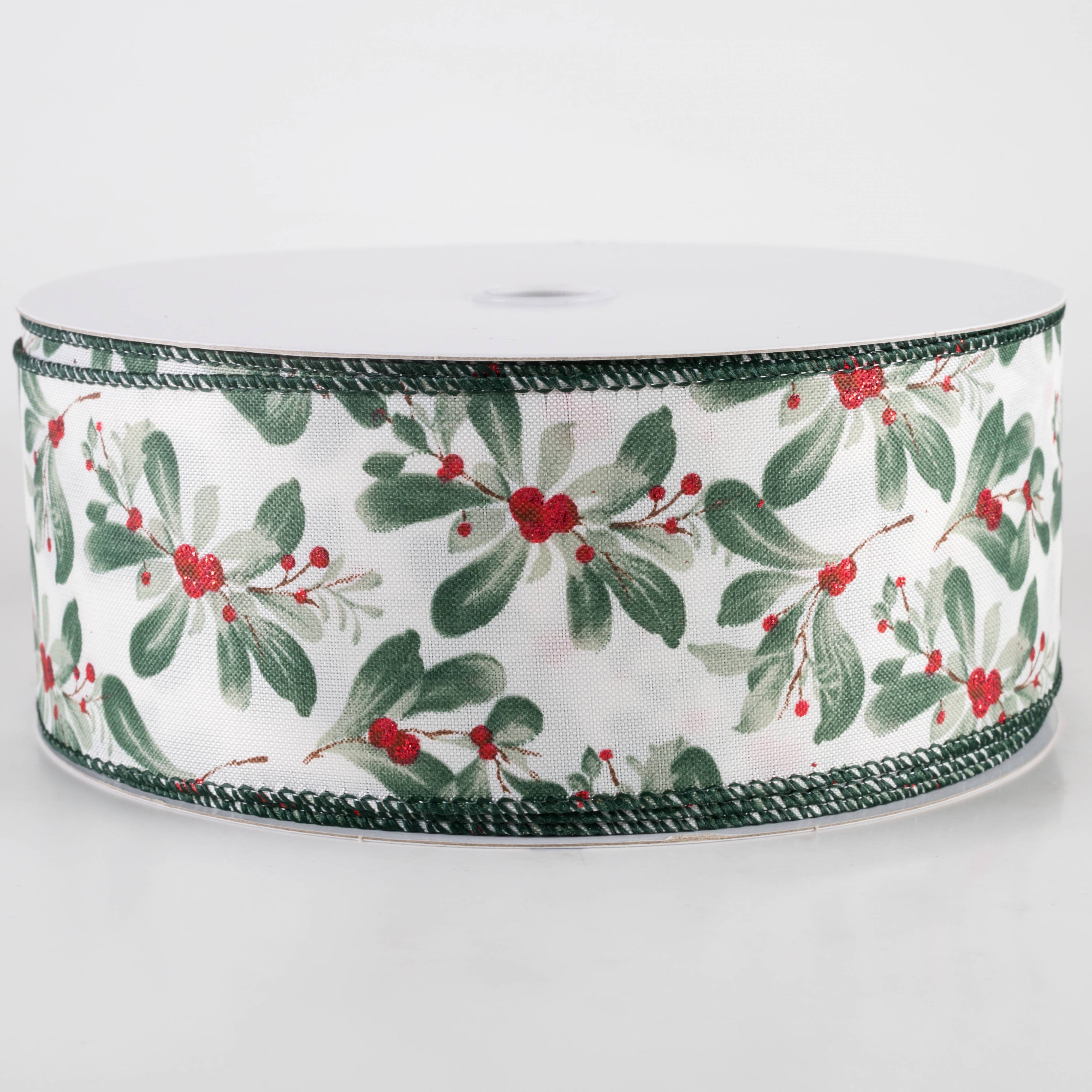 2.5" Painted Mistletoe Ribbon: Cream (50 Yards)