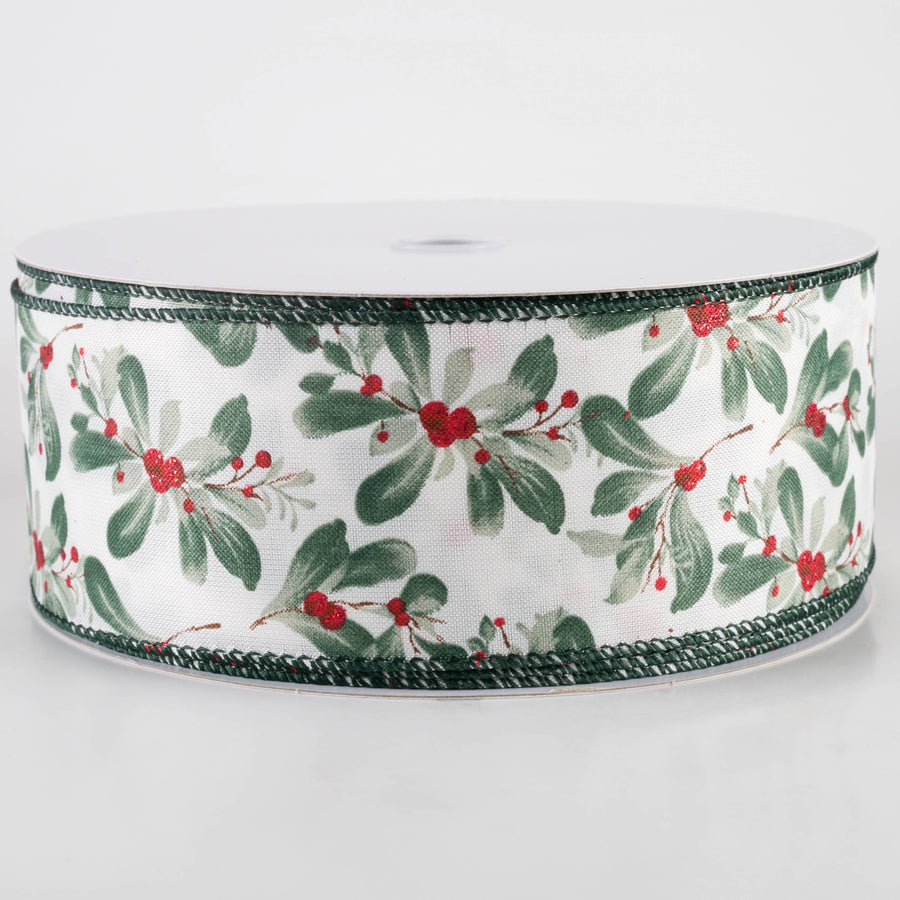2.5" Painted Mistletoe Ribbon: Cream (50 Yards)