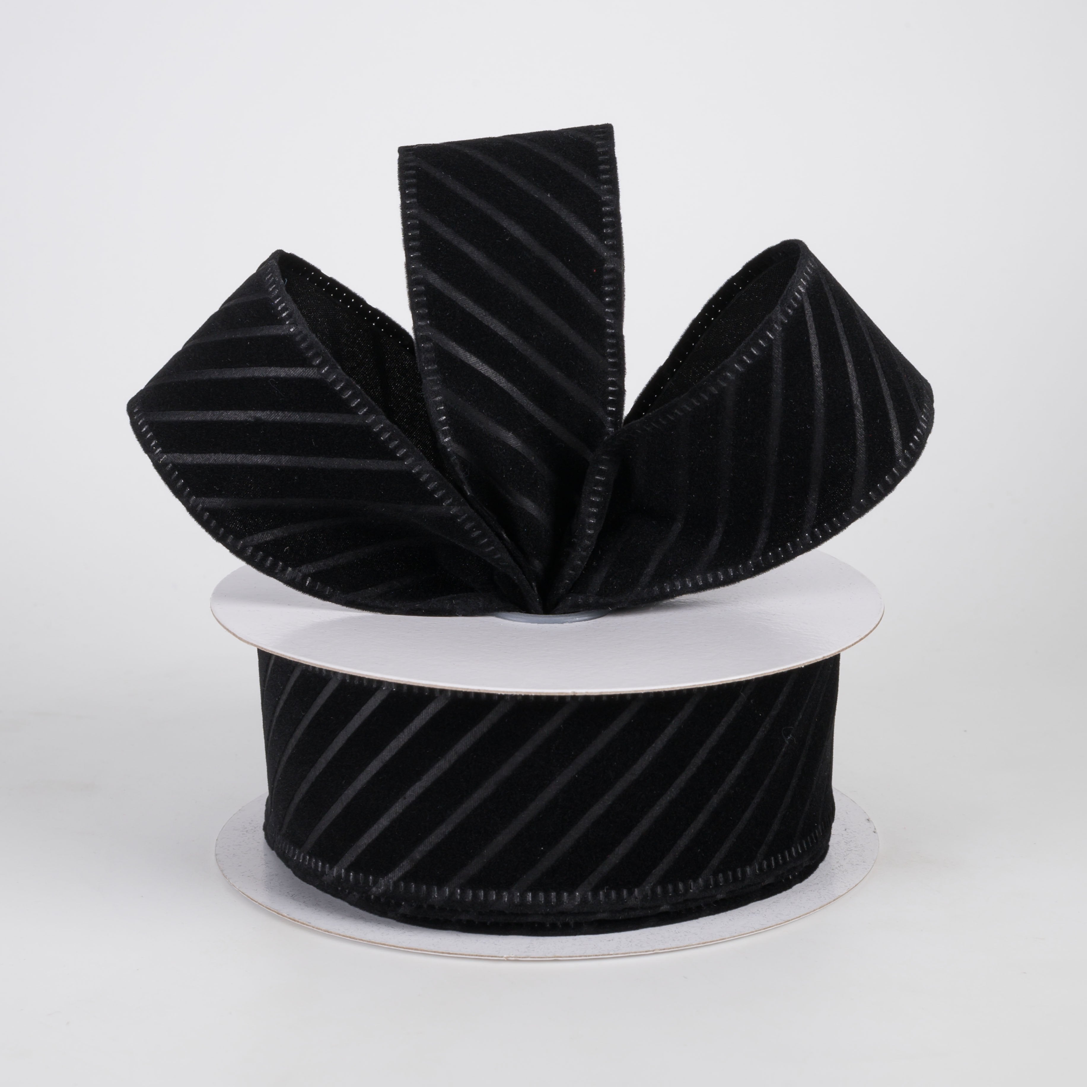 1.5" Diagonal Line Pressed Flat Velvet Ribbon: Black (10 Yards) Lifestyle Photo