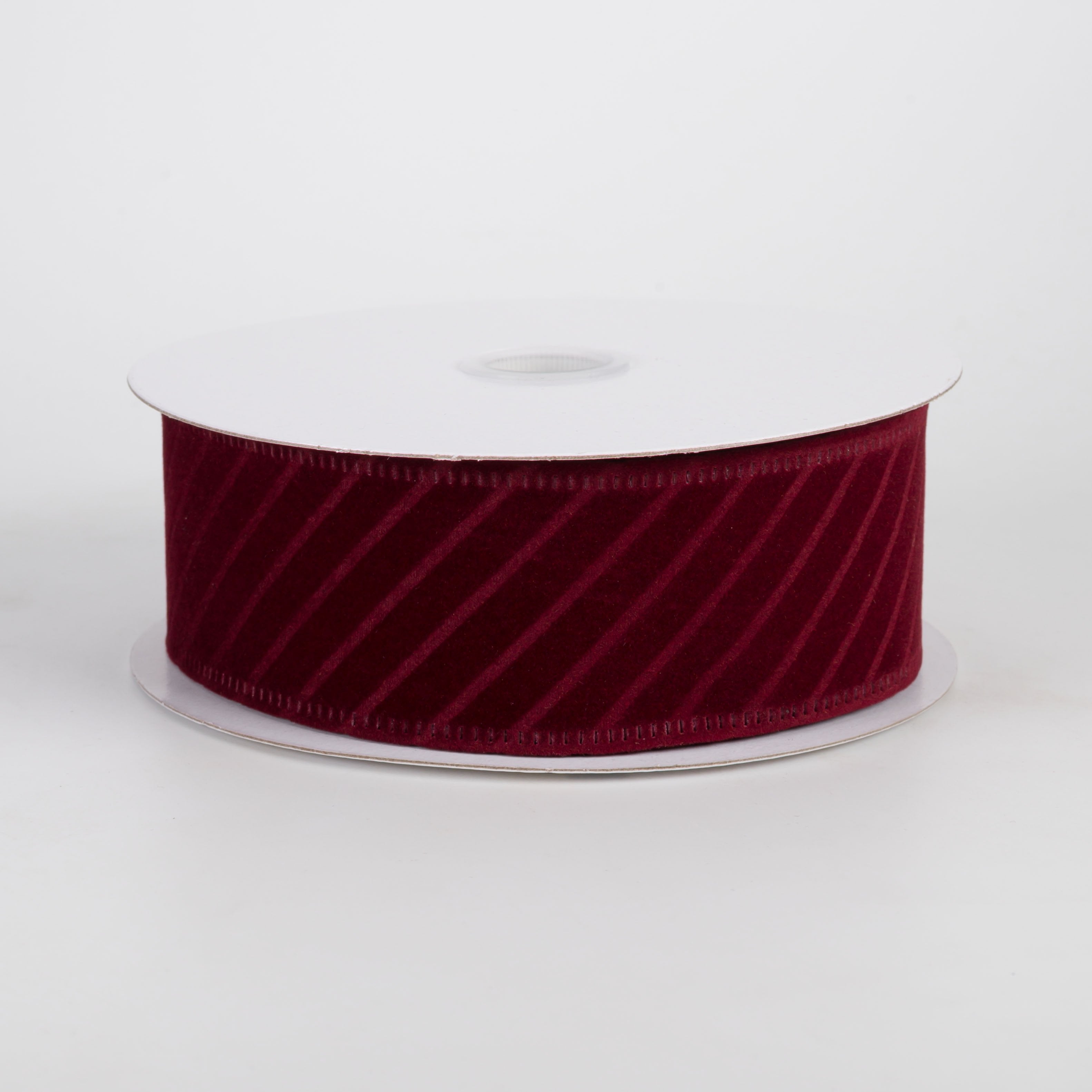 1.5" Diagonal Line Pressed Flat Velvet Ribbon: Burgundy (10 Yards) Item Number: 76601-09-10