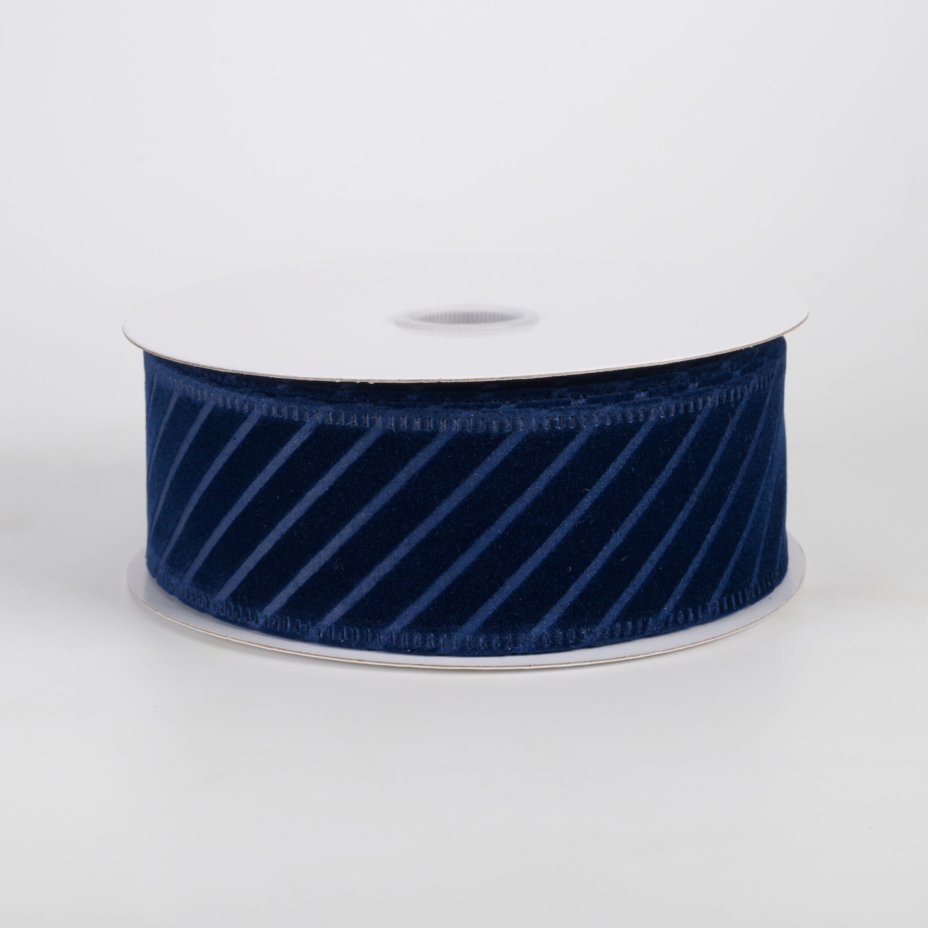 1.5" Diagonal Line Pressed Flat Velvet Ribbon: Navy Blue (10 Yards) Item Number: 76601-09-27