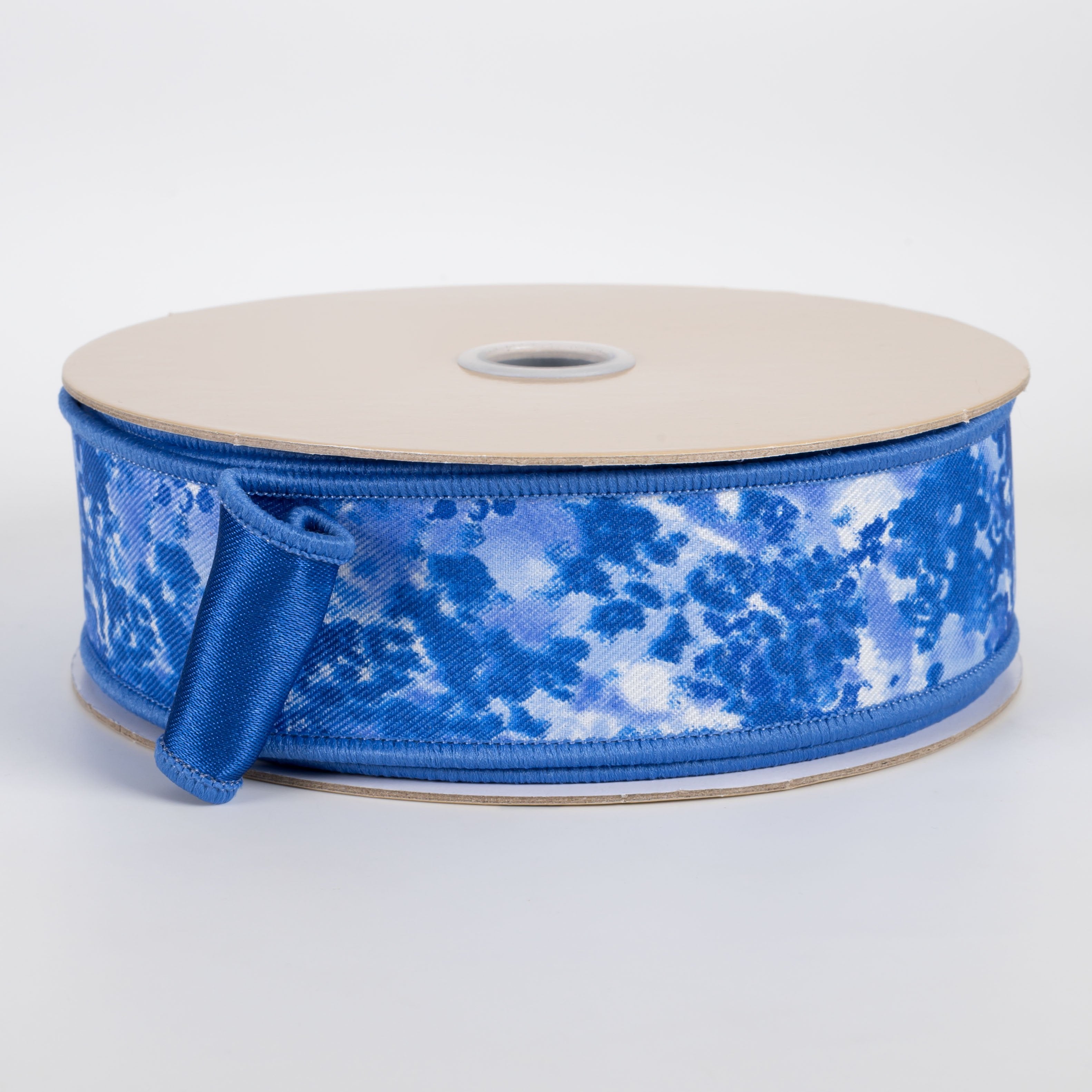 1.5" Double Sided Fused Abstract Print Ribbon: Blues & White (10 Yards) Item Number: LX331503