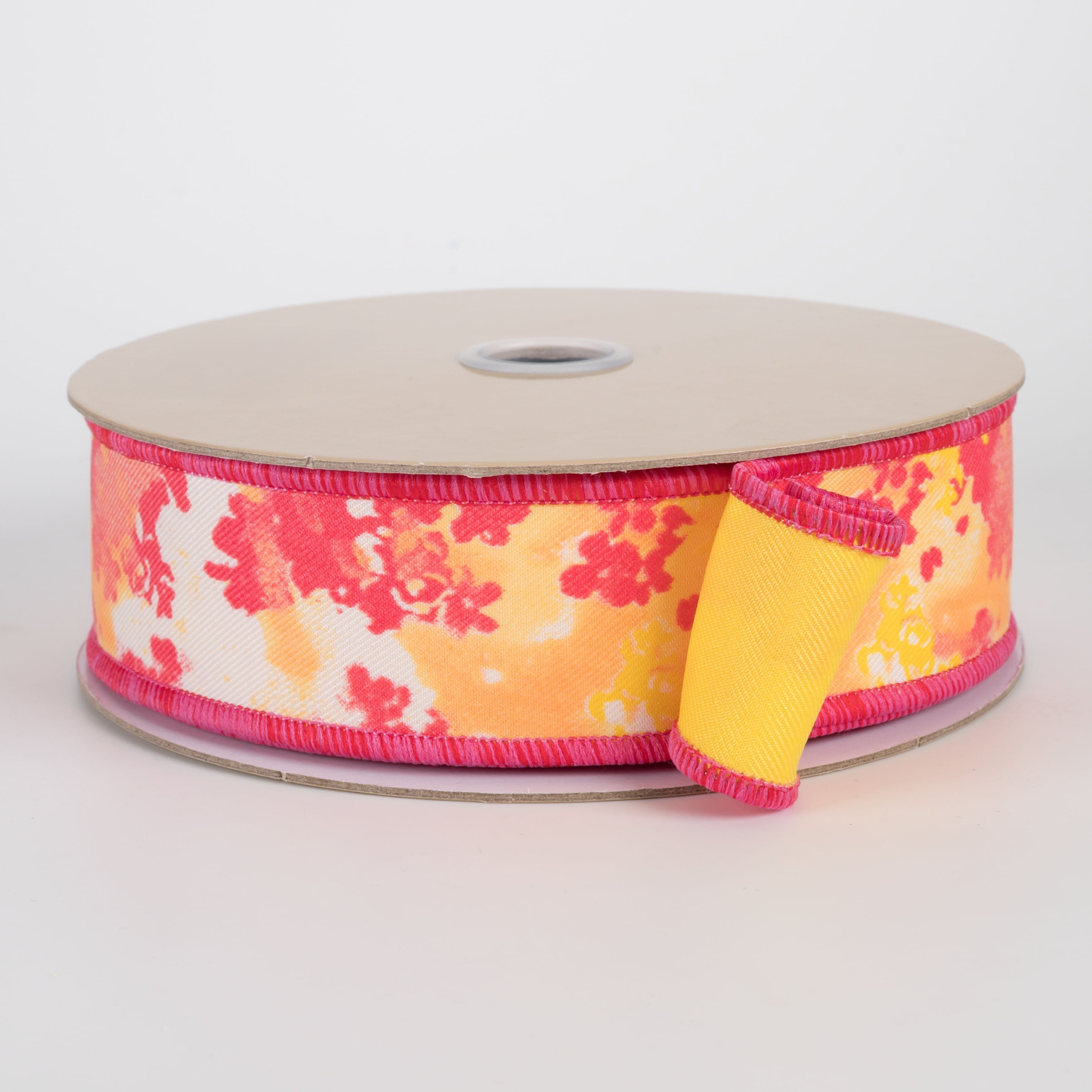 1.5" Double Sided Fused Abstract Print Ribbon: Hot Pink & Yellow (10 Yards) Item Number: LX331121