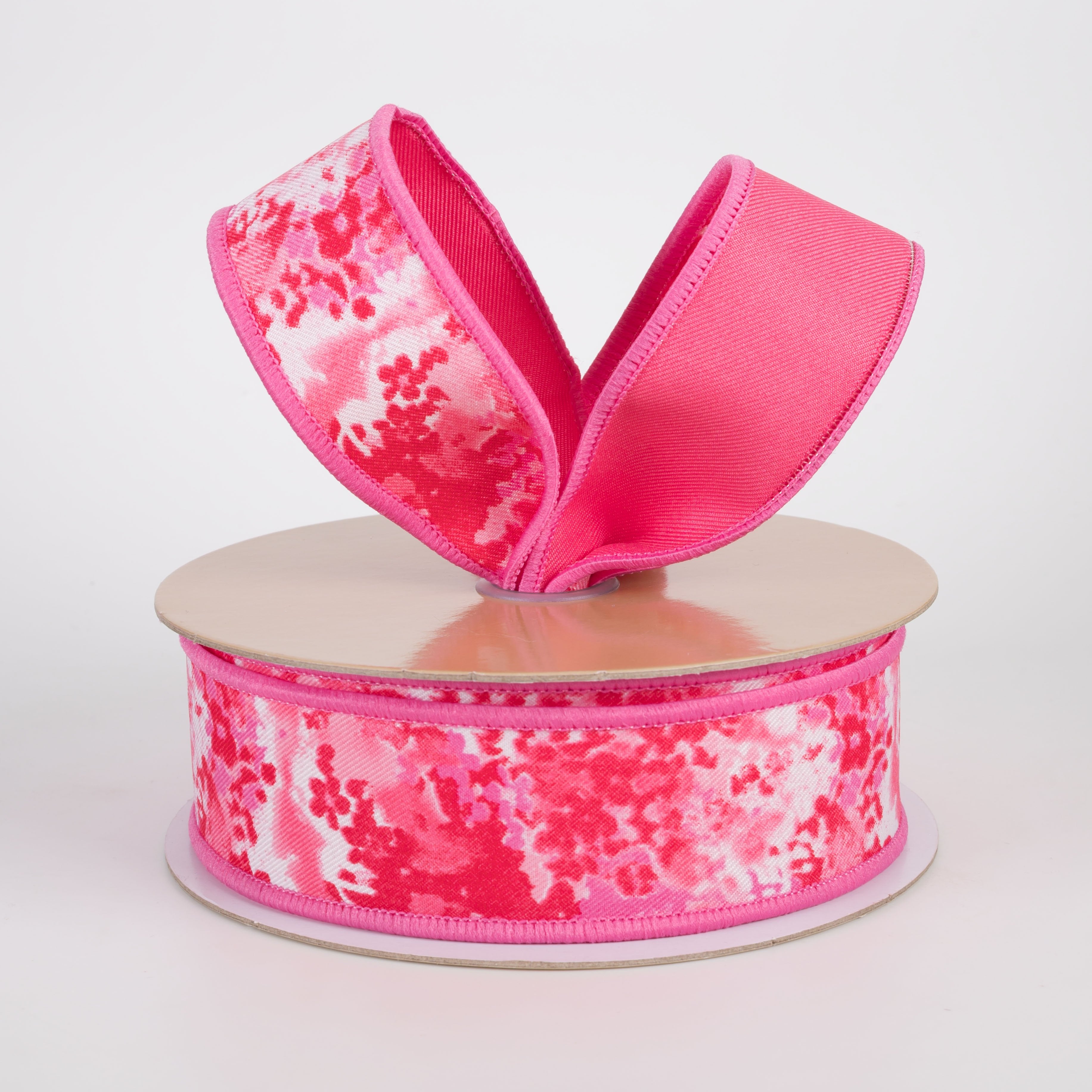 1.5" Double Sided Fused Abstract Print Ribbon: Pinks & Red (10 Yards) Lifestyle Photo