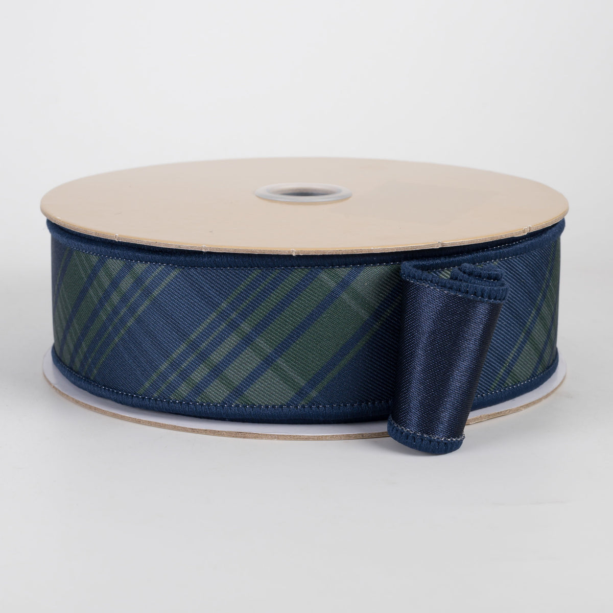 1.5" Double Sided Fused Bias Plaid Ribbon: Preppy Navy & Green (10 Yards) Item Number: LX129873