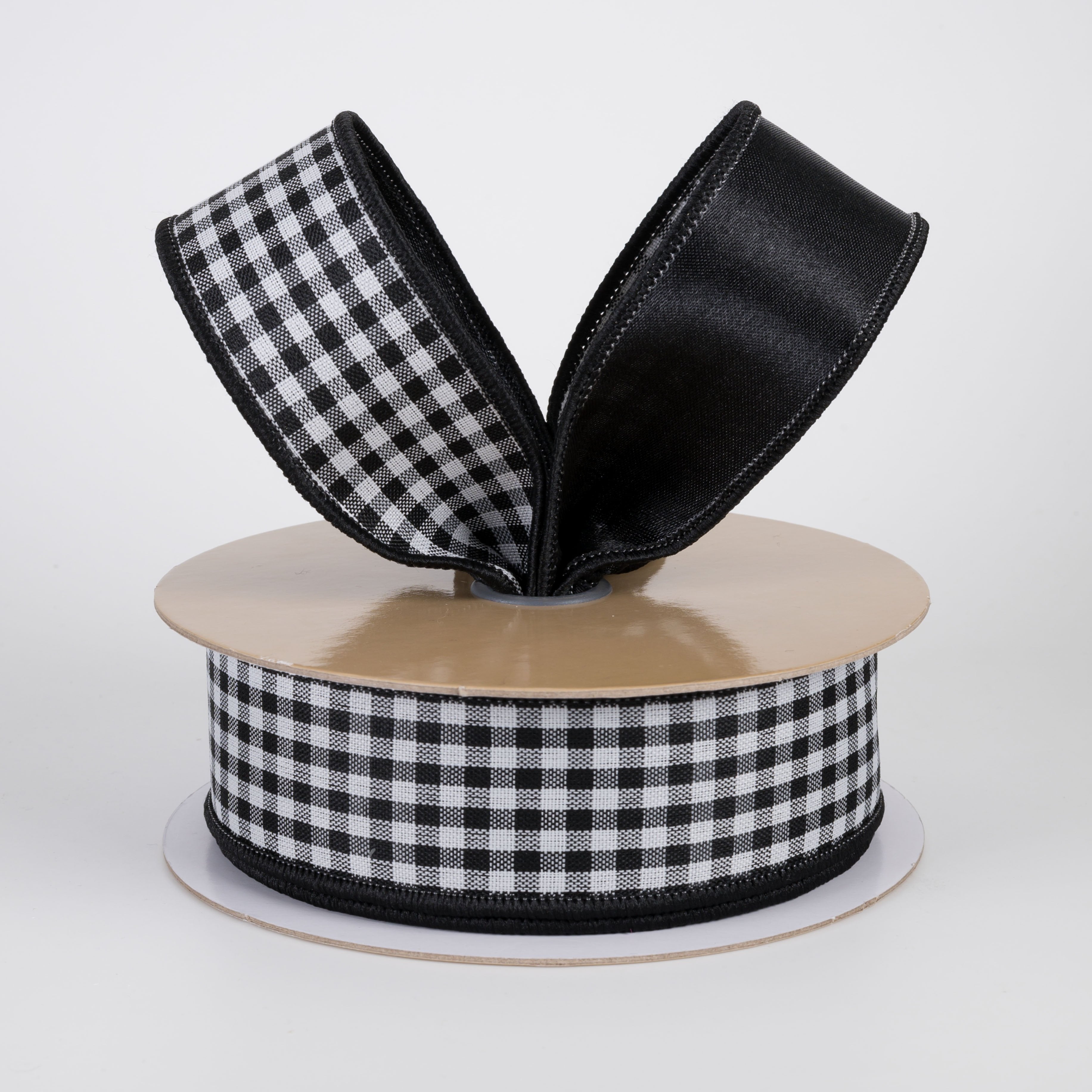 1.5" Double Sided Fused Check & Satin Ribbon: Black & White (10 Yards) Lifestyle Photo