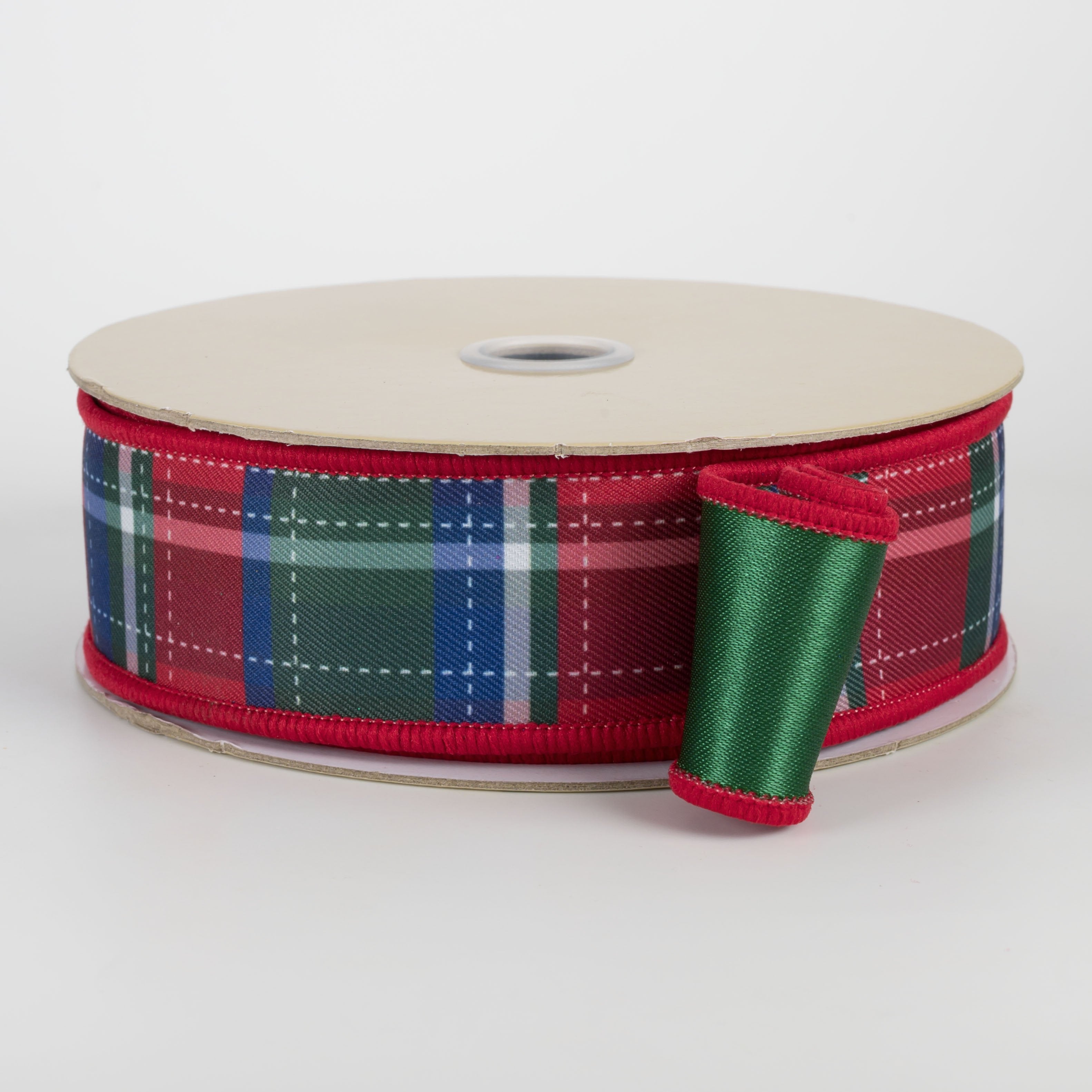 1.5" Double Sided Fused Dashed Plaid Ribbon: Preppy Christmas (10 Yards) Item Number: LX1284J5