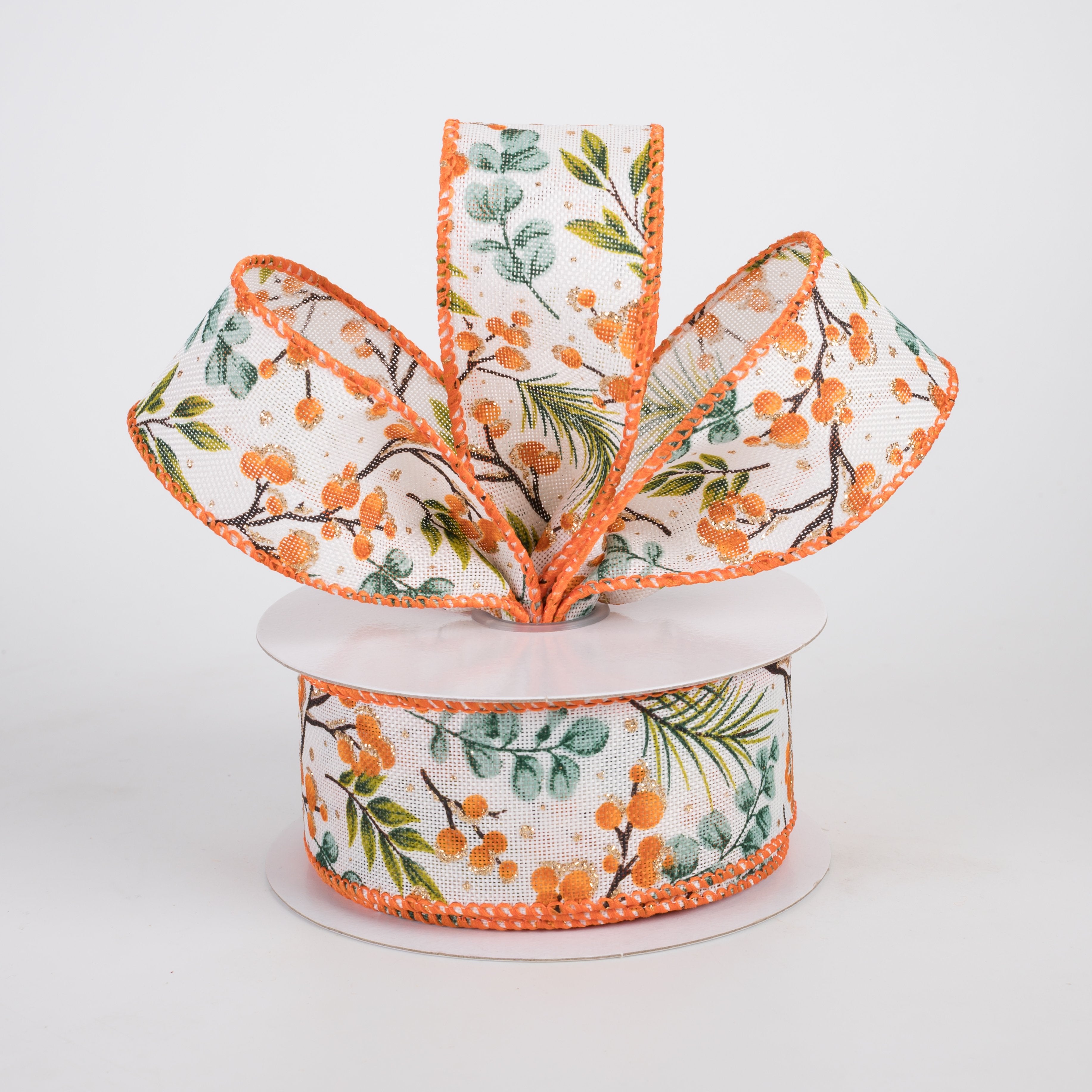 1.5" Fall Eucalyptus Foliage & Rust Berries Ribbon (10 Yards) Lifestyle Photo